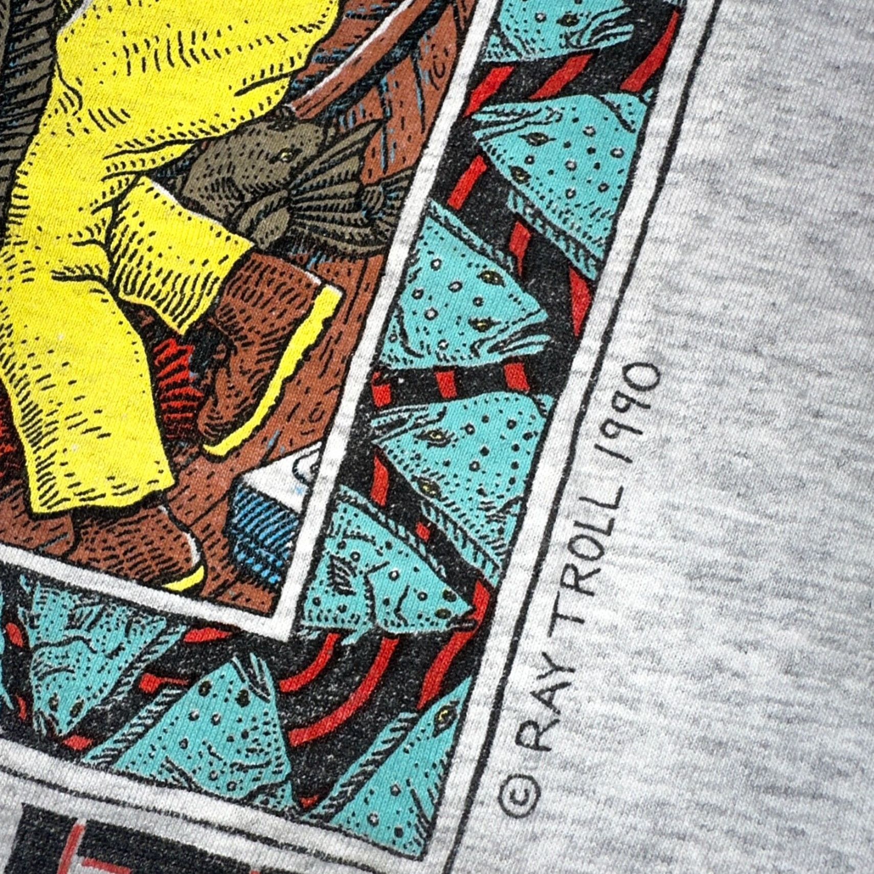 Lee VINTAGE Lee T-Shirt Men Medium Gray Fish Graphic 90s Alaska Halibut Kickin Butt Summer Fall Winter Spring Size US M / EU 48-50 / 2 - 3 Thumbnail