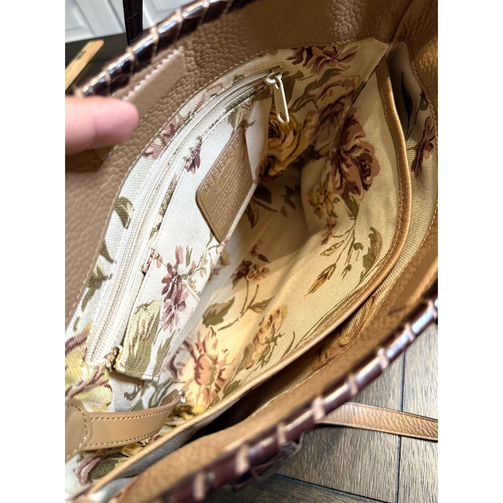 Brighton Brighton Tote Bag Womens Large Tan Leather Shoulder Purse Brown Croc Trim Scroll Size ONE SIZE - 7 Thumbnail