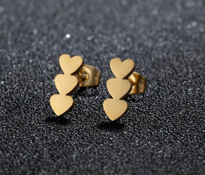 Jewelry Triple Heart Mini Stud Earrings Charm Earring Gift Size ONE SIZE - 1 Thumbnail