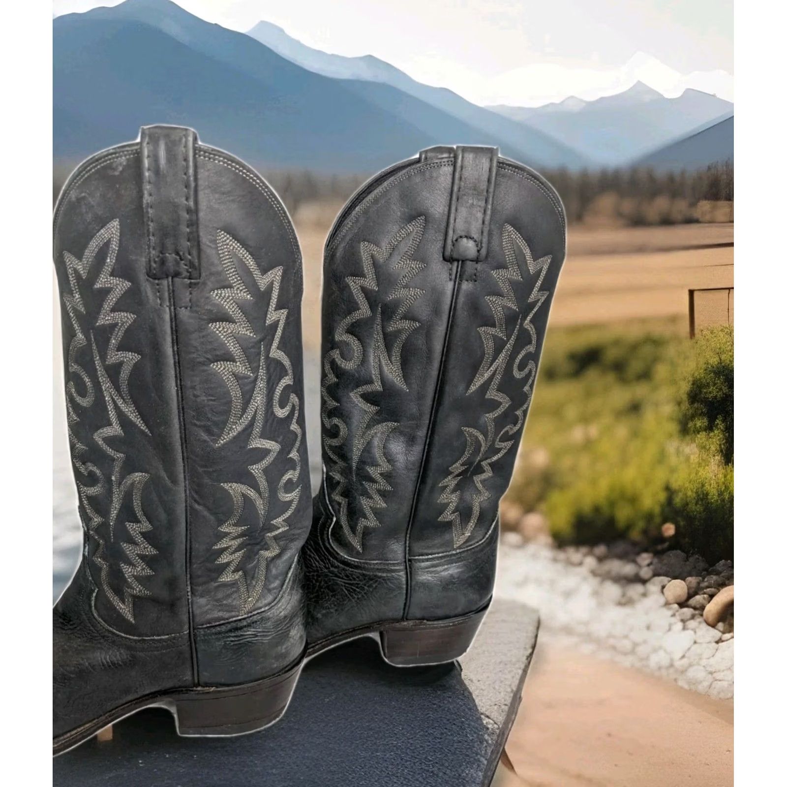 Dan Post DAN POST Boots Western Cowboy Embroidered Black Leather Pointed Toe EE 8 EW Mens Carat Size US 8 / EU 41 - 3 Thumbnail