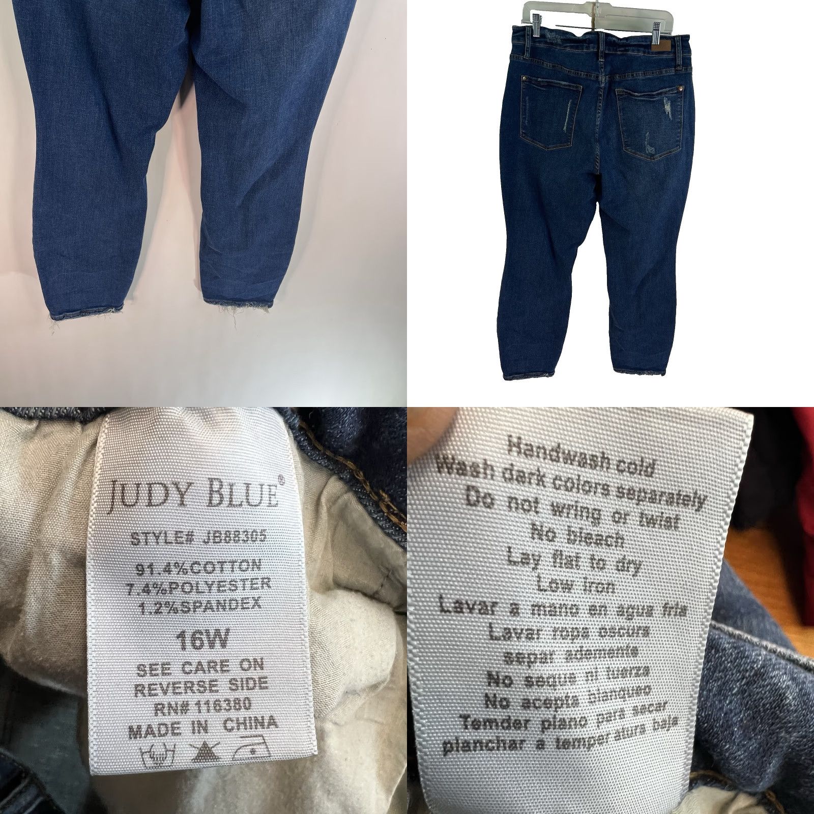Vintage Judy Blue Park Ridge High Rise Boyfriend Denim Jeans Womens 16W 36X27 Distressed Blue Denim Jeans Bohemian City Preppy 90s Womens Jeans (16W) Size 38" / US 16 / IT 52 - 8 Thumbnail
