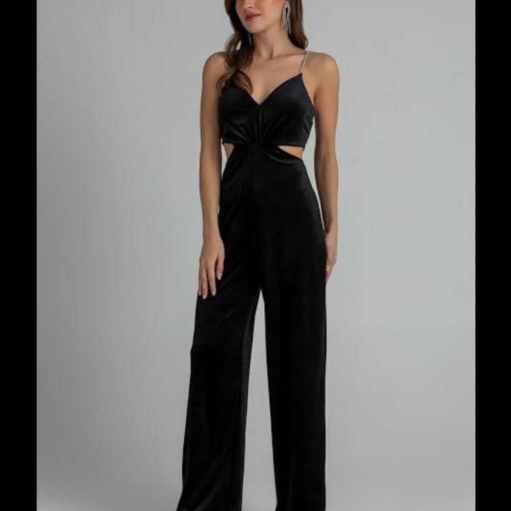 Zara 🖤 Zara Rhinestone Strap Velvet Jumpsuit Size L / US 10 / IT 46 - 3 Thumbnail