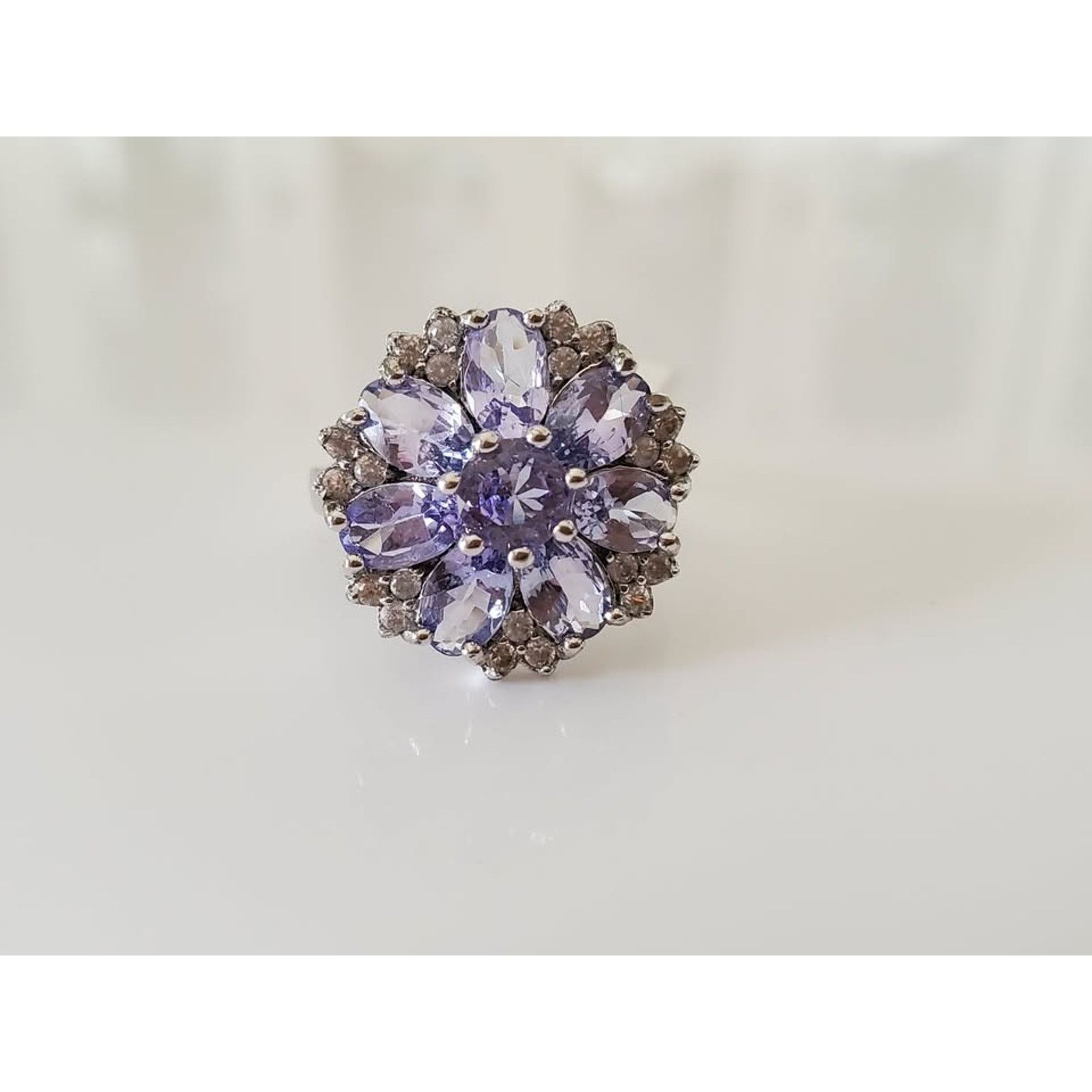 Other Beautiful Floral Cluster Sterling Silver Ring Size ONE SIZE - 2 Thumbnail