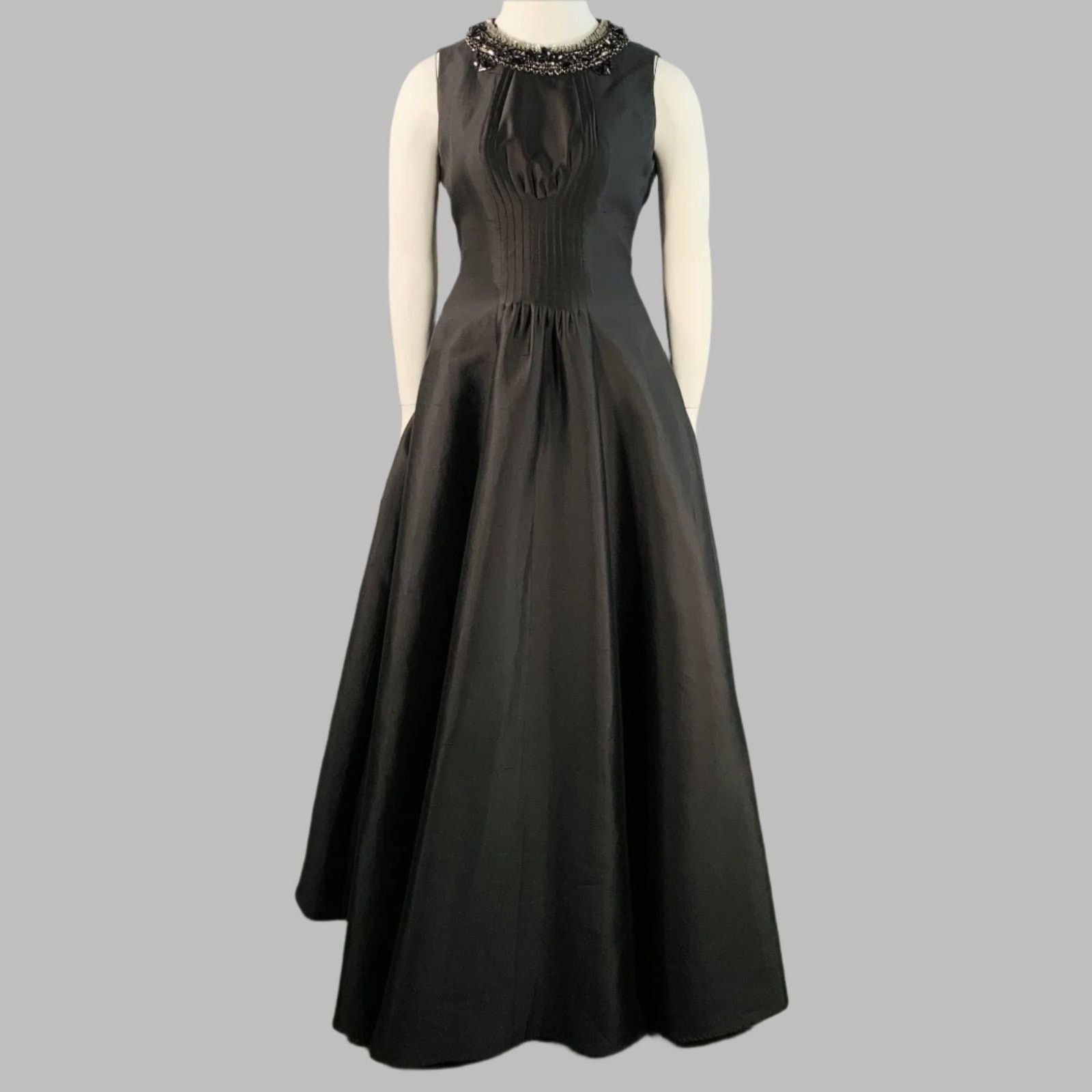 Rachel Gilbert Black Silk Cotton Rhinestone Collar Long Evening Gown Size XL / US 12-14 / IT 48-50 - 1 Thumbnail