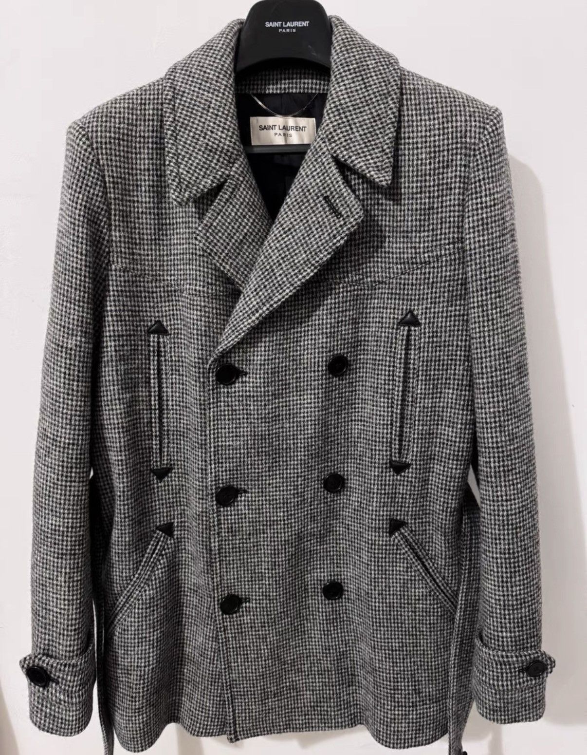 Saint Laurent Paris SLP) 14FW Runway Double-Breasted Houndstooth Overcoat Size US L / EU 52-54 / 3 - 1 Thumbnail