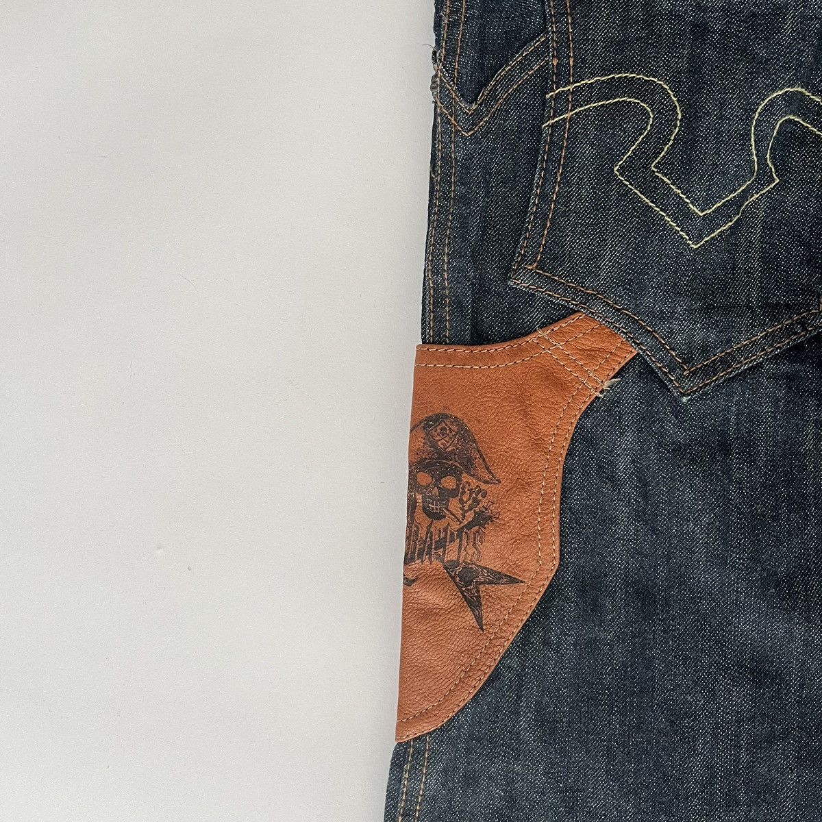 Japanese Brand × Yasuyuki Ishii Obelisk Flared Guitar Pirate Leather Pocket Jeans Size US 28 / EU 44 - 7 Thumbnail