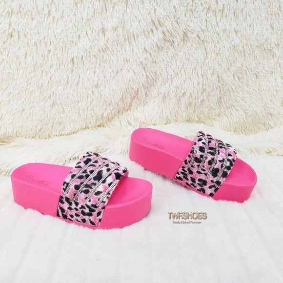 Other Bali Pink Leopard Platform Beach Sandals Slippers Bling (Siz Size US 10 / IT 40 - 6 Thumbnail