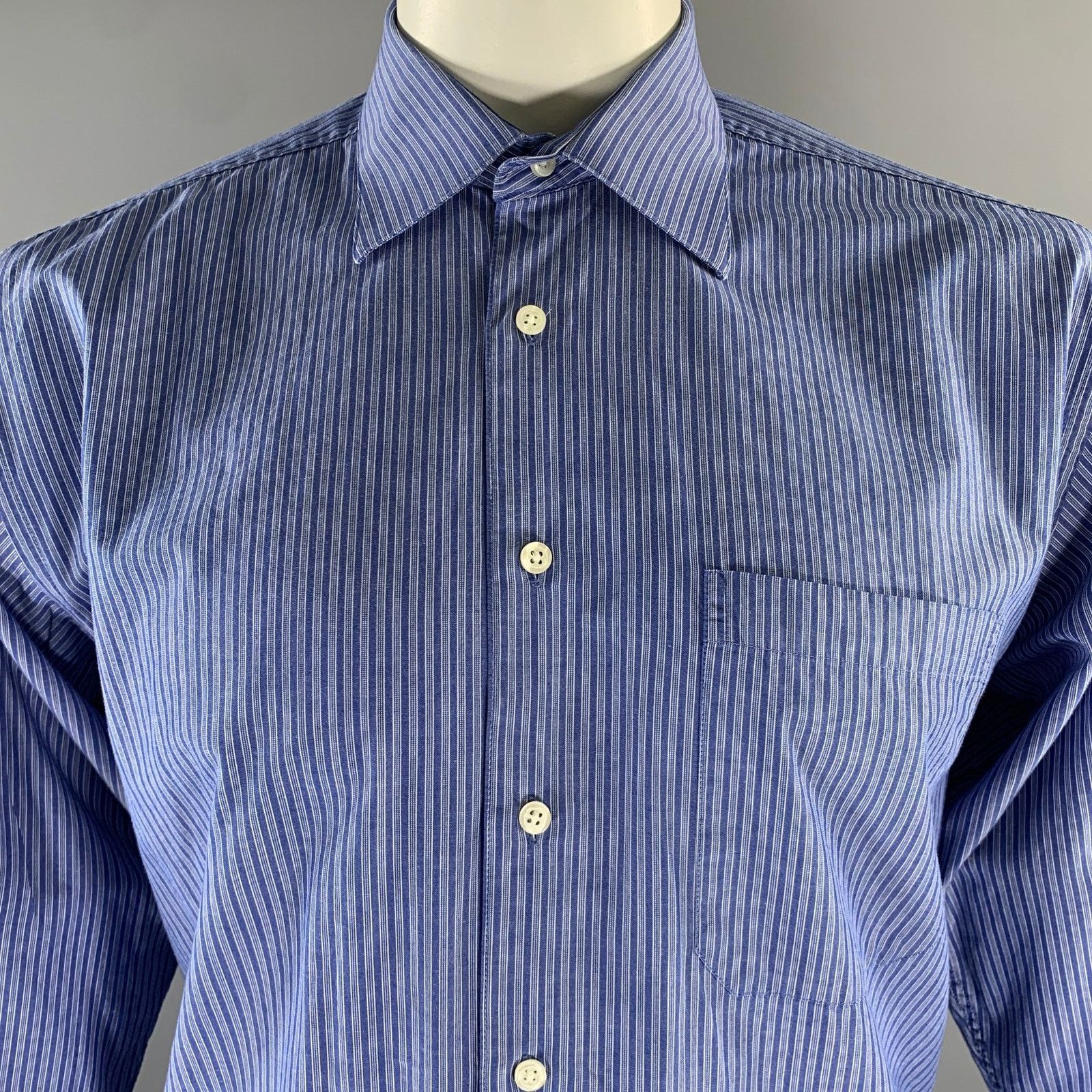 Dior CHRISTIAN DIOR L Blue White Stripe Cotton Vintage LS Shirt Size US L / EU 52-54 / 3 - 2 Thumbnail