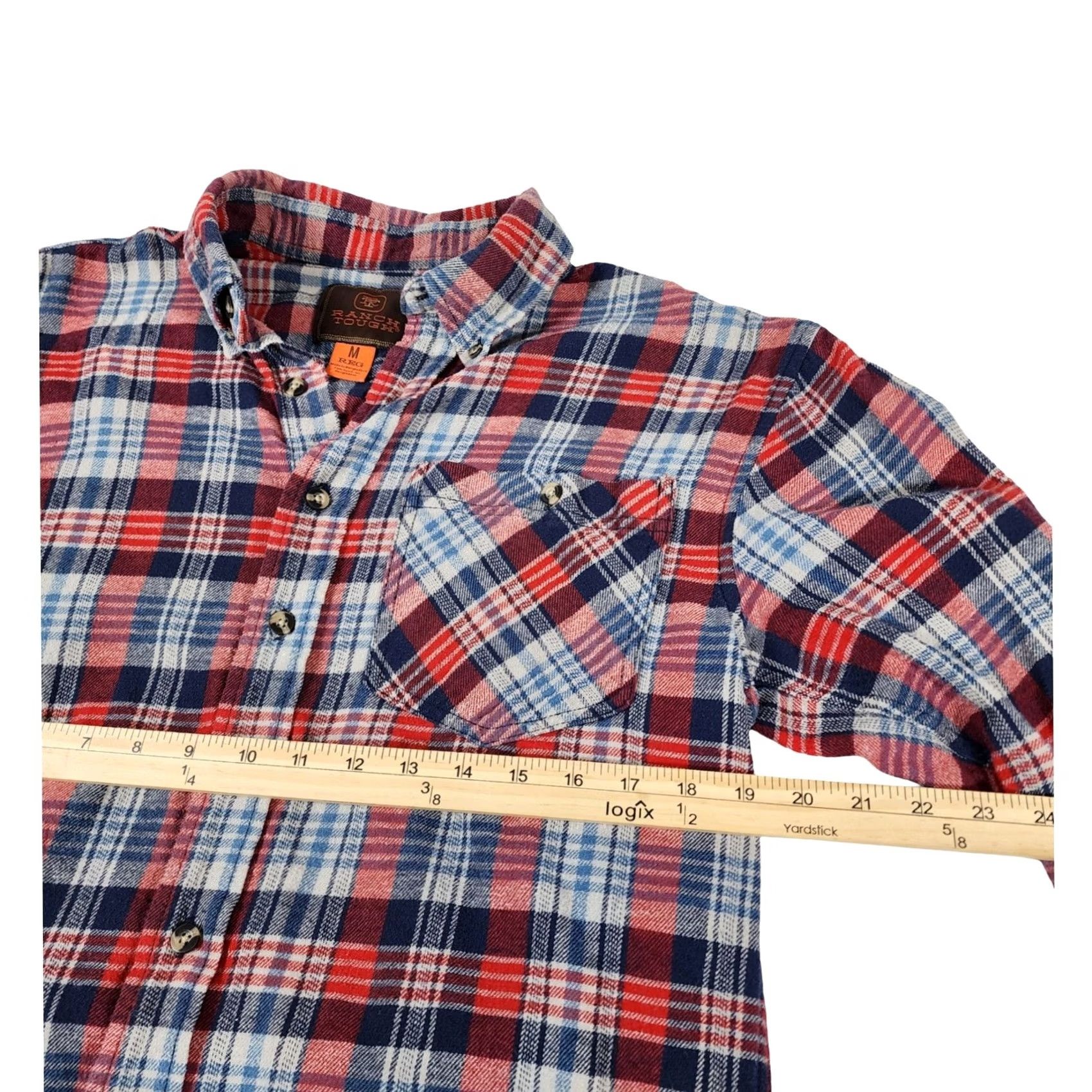 Vintage Ranch Tough Plaid Flannel Shirt Mens Medium Red White Blue Long Sleeve Cotton Button-Up Shirt Size US M / EU 48-50 / 2 - 5 Thumbnail