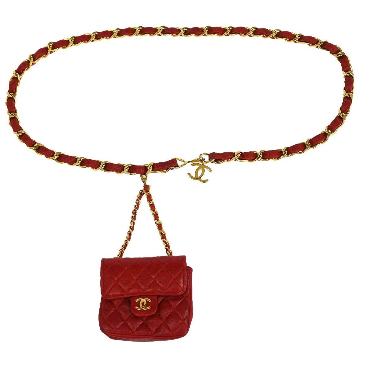 Chanel Vintage Square CC Flap Chain Belt Bag Quilted Lambskin