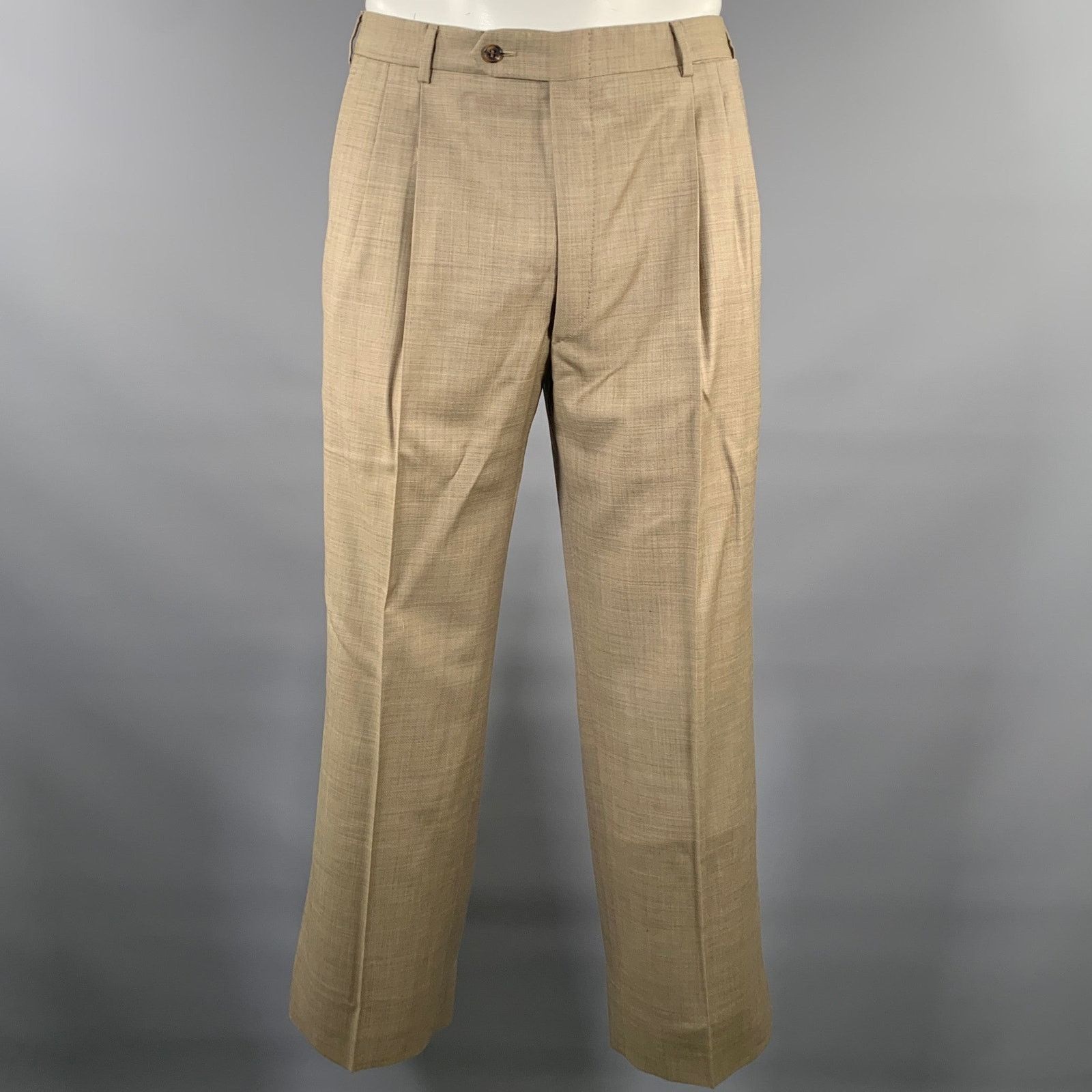 Belvest BELVEST Size 44 Khaki Brown Woven Wool Notch Lapel Suit Size 44R - 4 Thumbnail