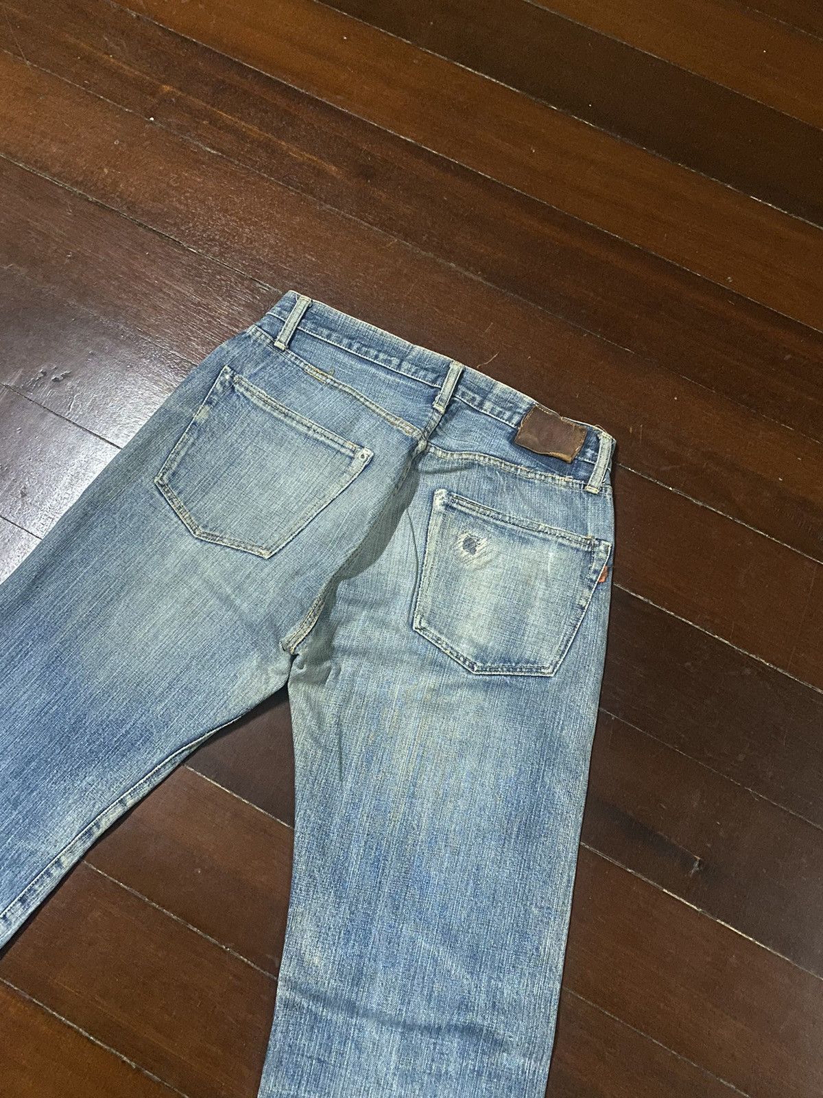 OMNIGOD Rare vintage Omnigod Distressed orenge Selvedge Jeans rework Size US 32 / EU 48 - 16 Thumbnail