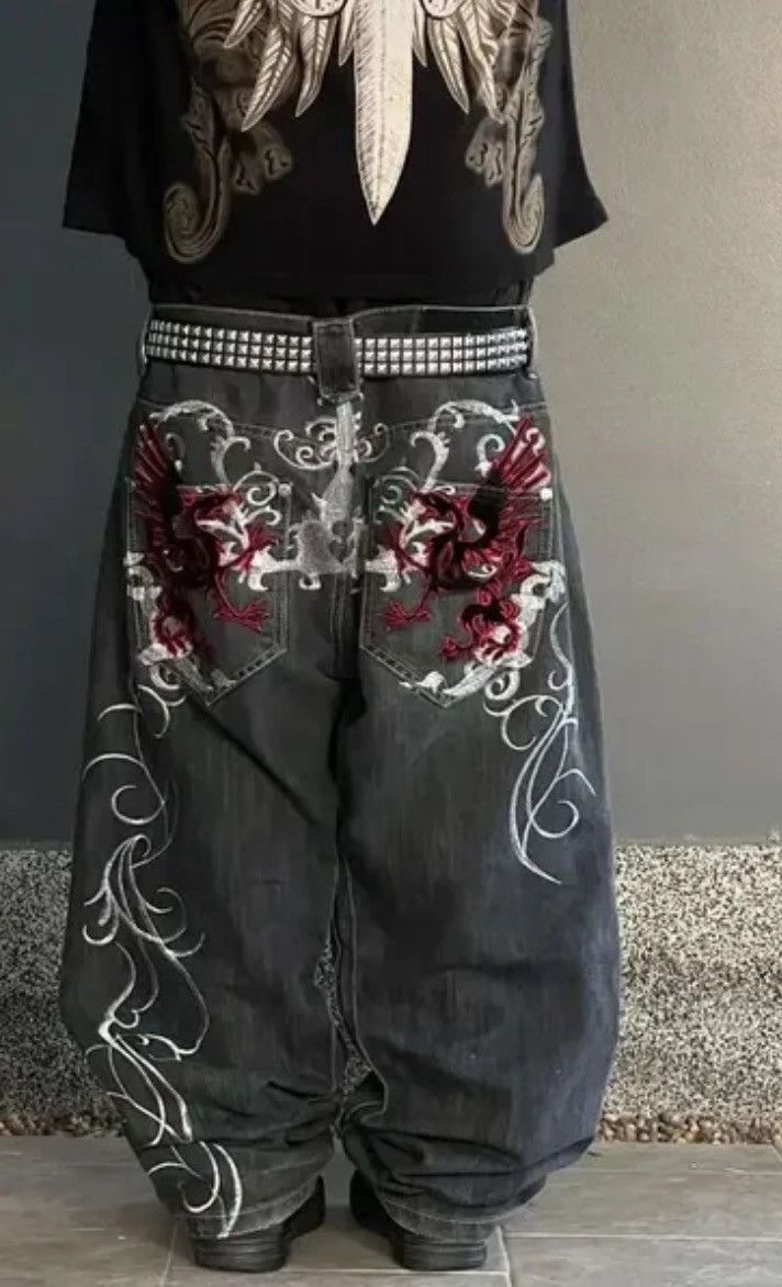 Krazy Embroidery Jappenese Style Baggy Jeans