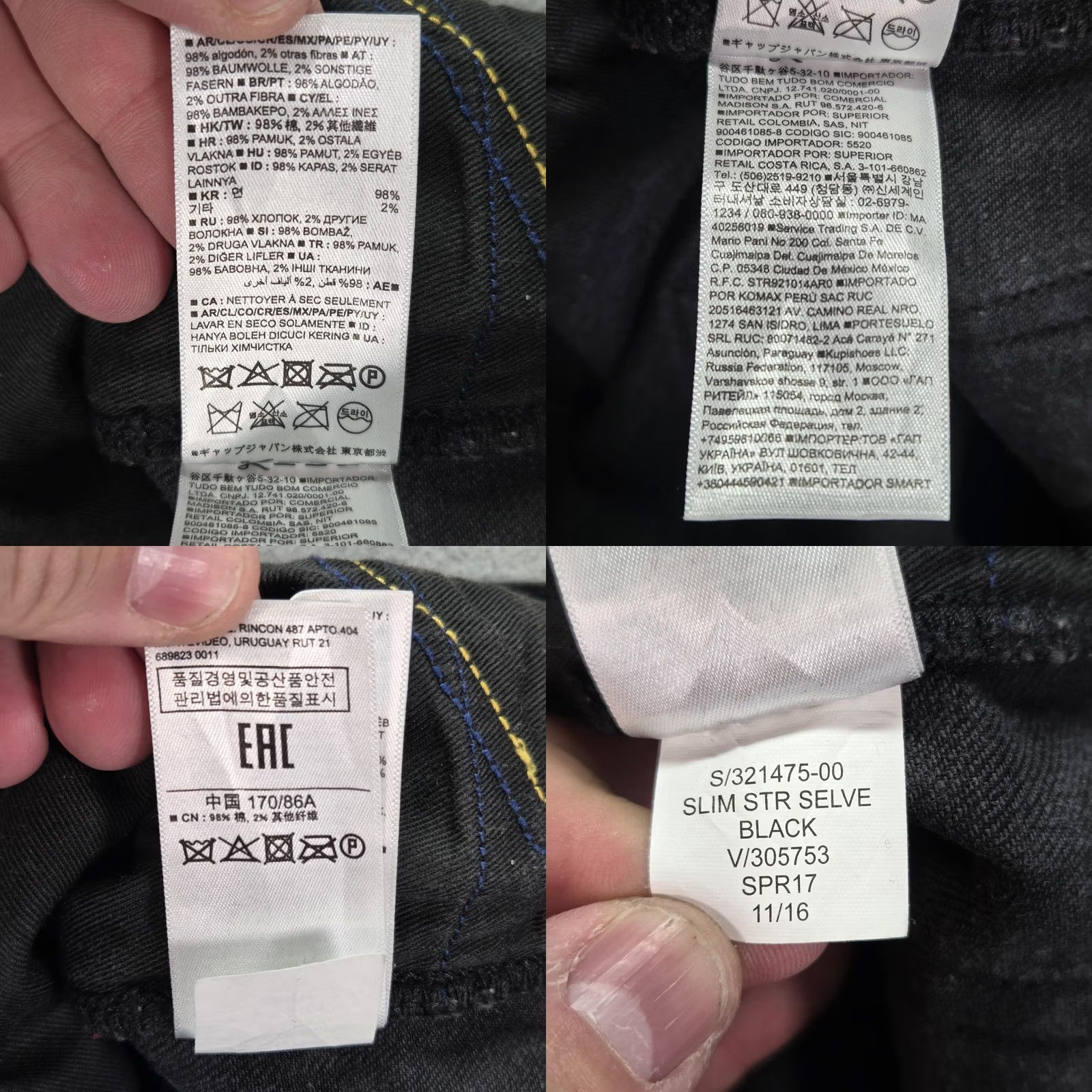Gap Gap Jeans Mens Selvedge 34x30 Black Slim Straight Kaihara Denim Size US 34 / EU 50 - 11 Thumbnail