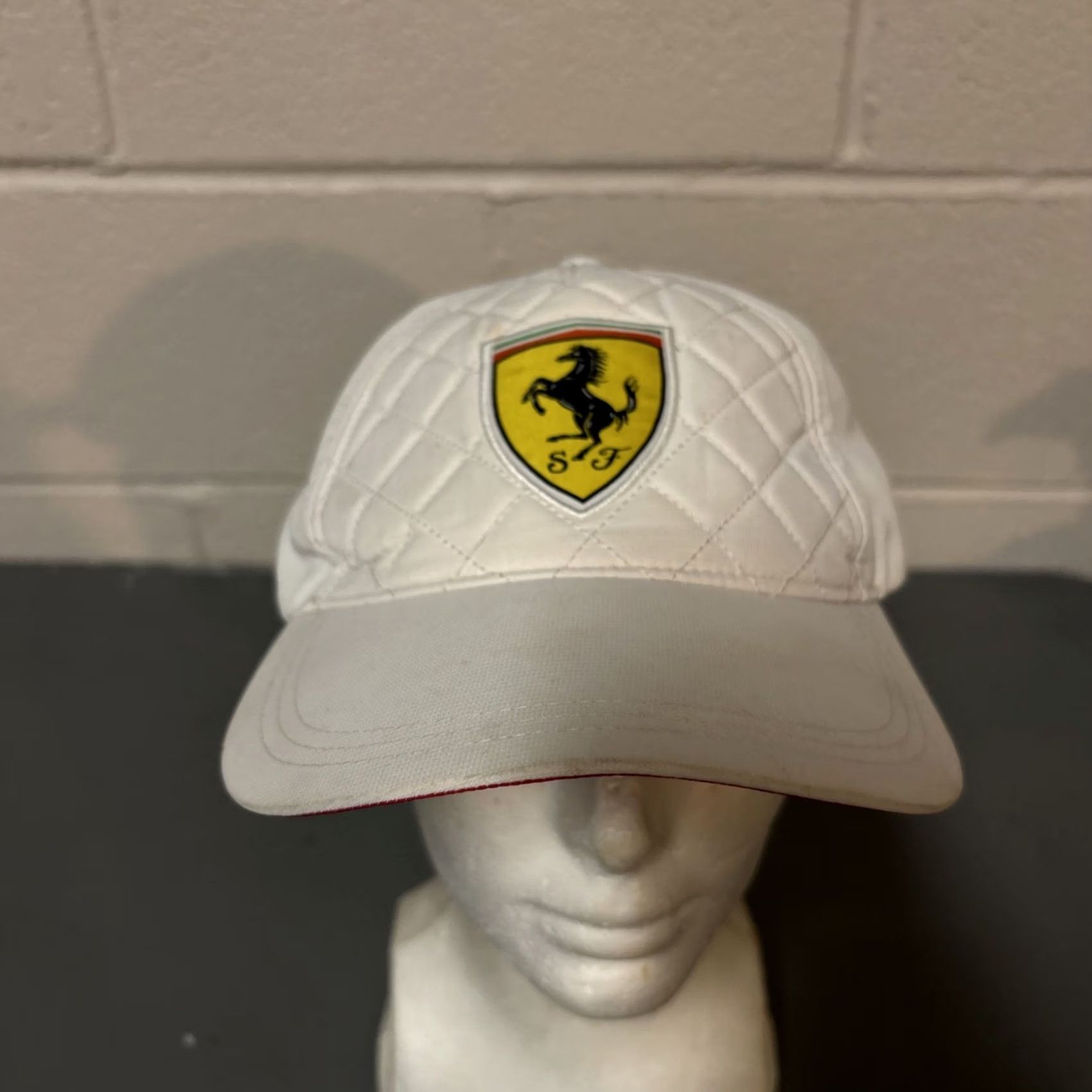 Ferrari VINTAGE Ferrari Hat Cap Scuderia Ferrari Formula 1 F1 Quilted Logo White OSFA Mens Size ONE SIZE - 3 Thumbnail