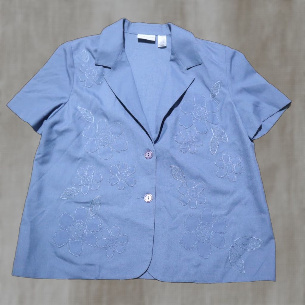 Vintage VINTAGE Alfred Dunner Jacket Women 14 Blue Floral Blazer Button Notch Collar Basic Jacket Spring Summer Floral Womens Size XL / US 12-14 / IT 48-50 - 1 Thumbnail