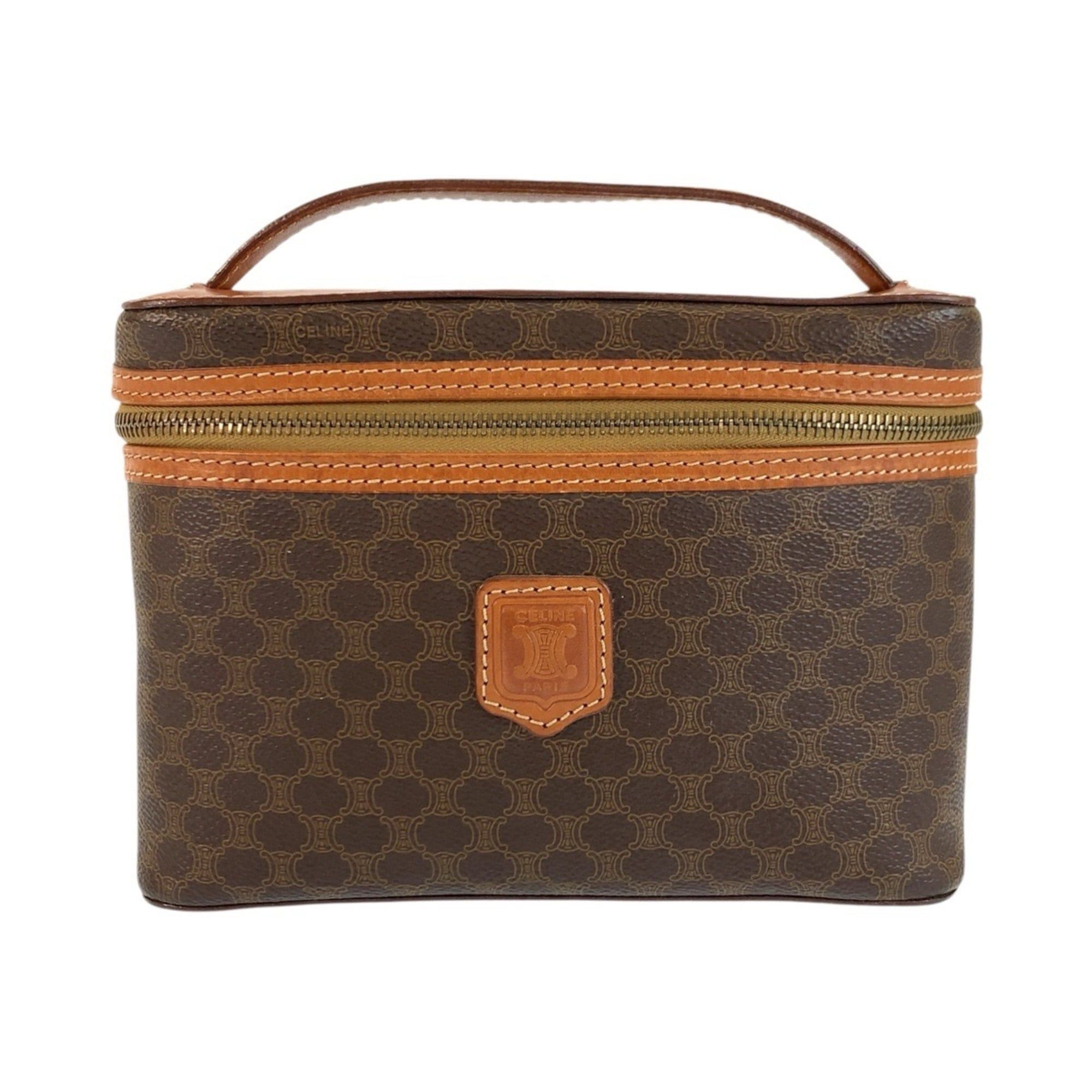 Celine CELINE Vintage Macadam Brown Leather Handbag Vanity Bag M95 (Women's) Size ONE SIZE - 1 Thumbnail