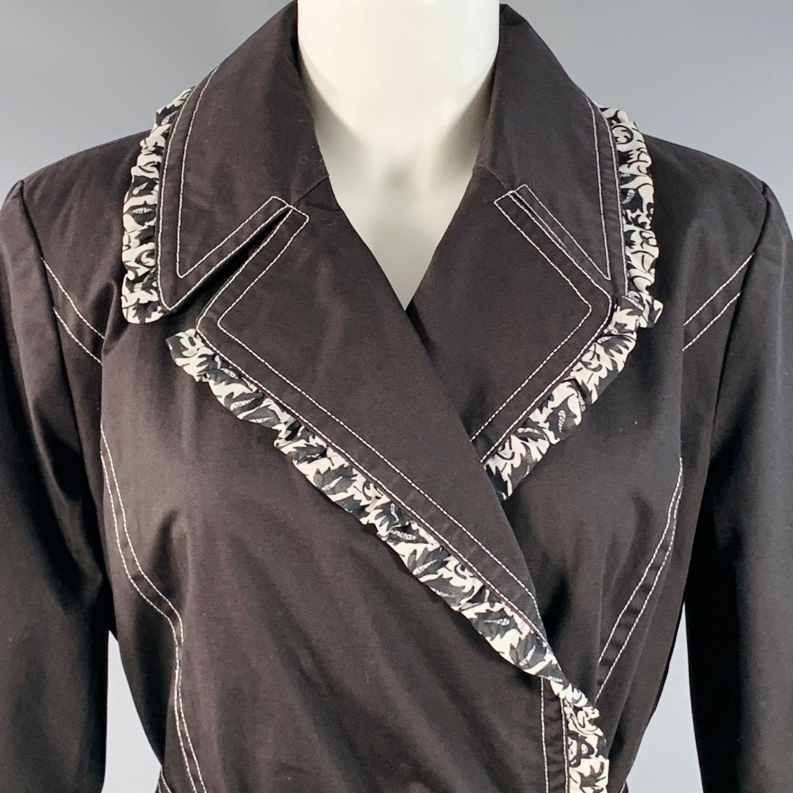 Other Size XS Black White Cotton Blend Contrast Stitch Belted Coat Size XS / US 0-2 / IT 36-38 - 2 Thumbnail