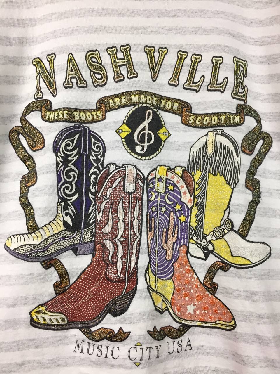 Vintage Vtg 90s Nashville Music City USA Cowboy Boots Striped Tee Size US M / EU 48-50 / 2 - 4 Thumbnail