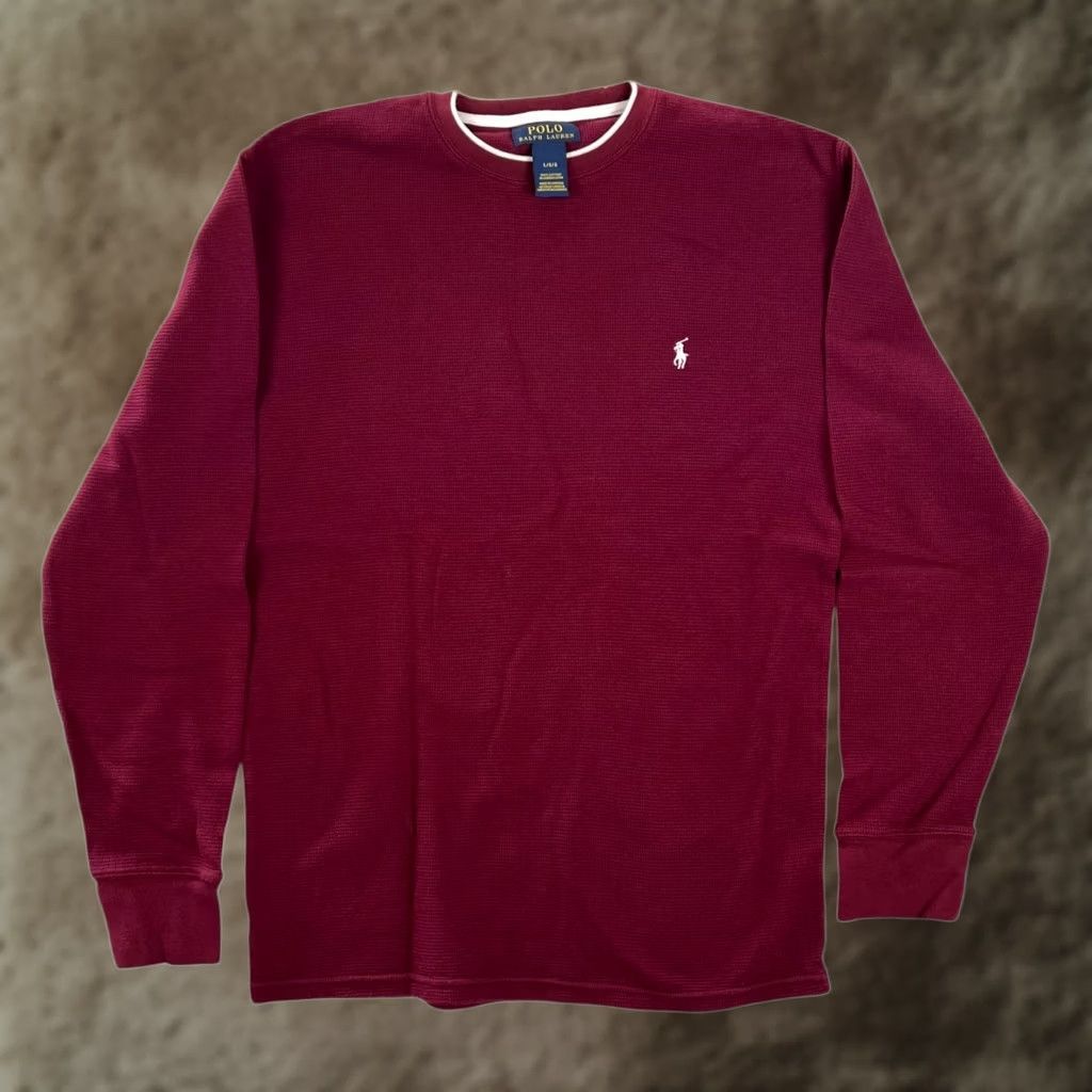 Polo Ralph Lauren Polo Ralph Lauren Thermal Sweater Mens Large Red Crew Neck Waffle Pony Logo Shirt Size US L / EU 52-54 / 3 - 1 Thumbnail