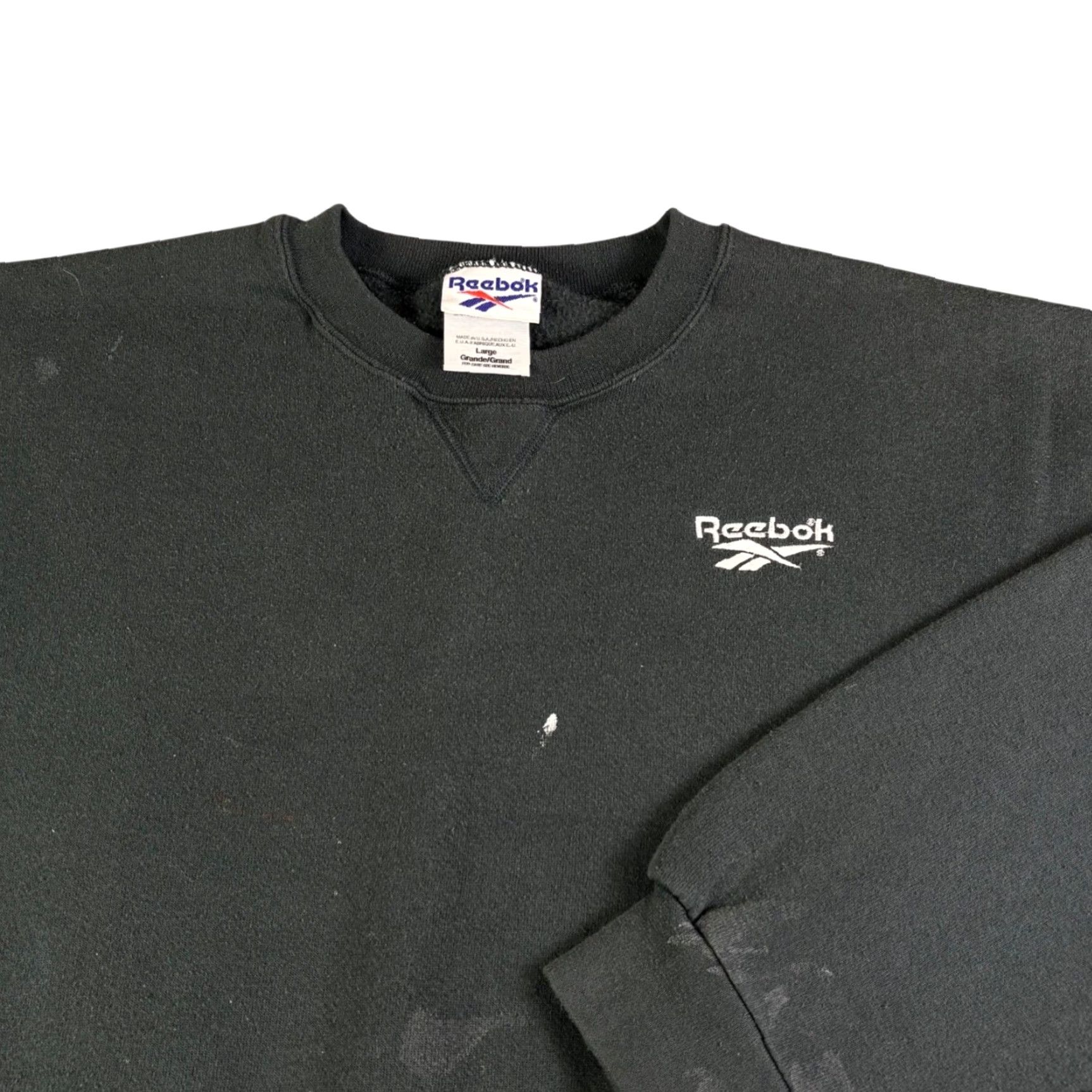 Reebok VINTAGE Reebok Sweatshirt Large Black Crewneck USA Distressed 90s Heavyweight Cotton Blend Embroidered Logo Mens L Size US L / EU 52-54 / 3 - 2 Thumbnail