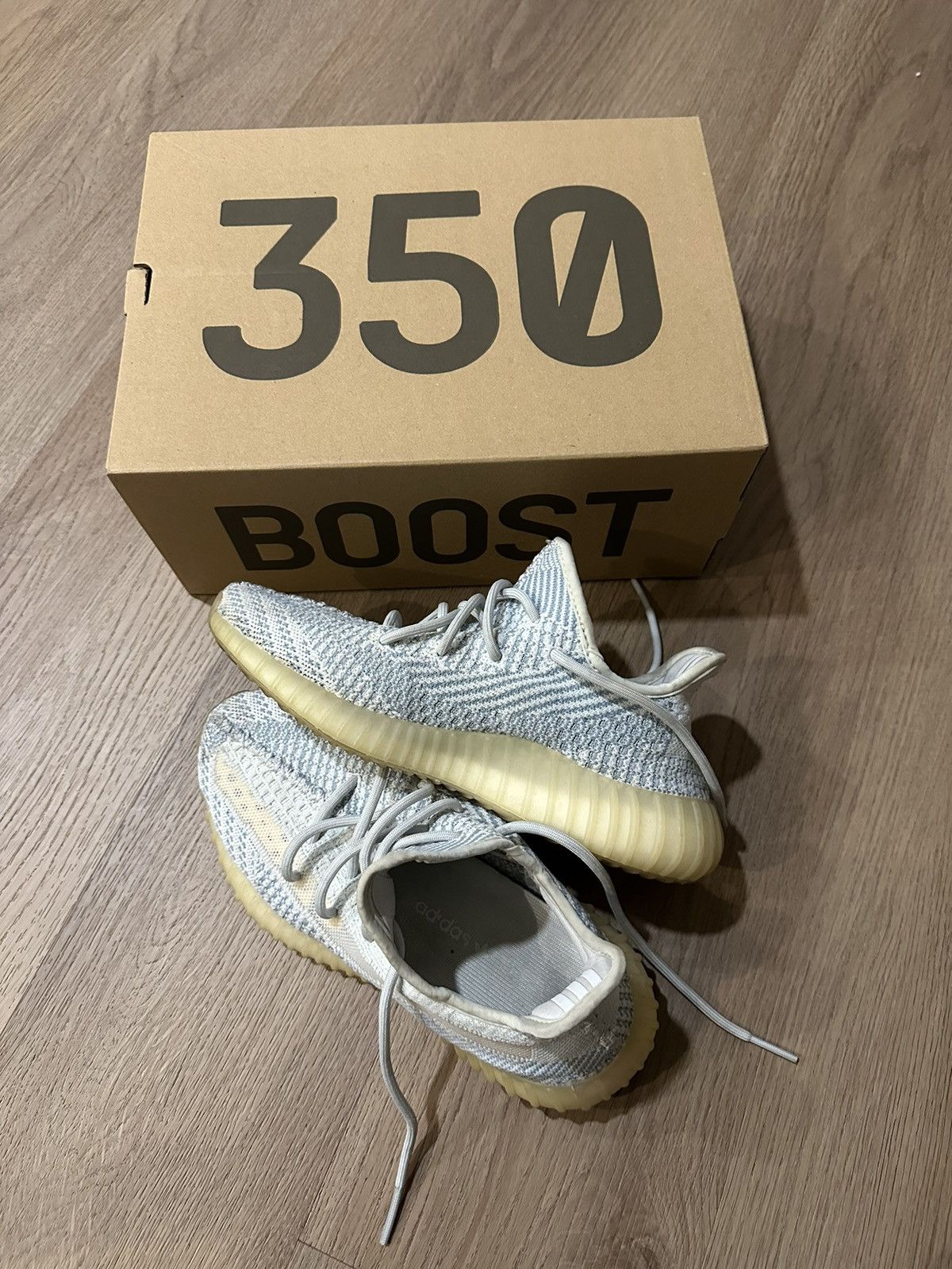 image of Adidas x Yeezy Season Yeezy Boost 350 V2 Cloud White Shoes in Blue, Women's (Size 7)