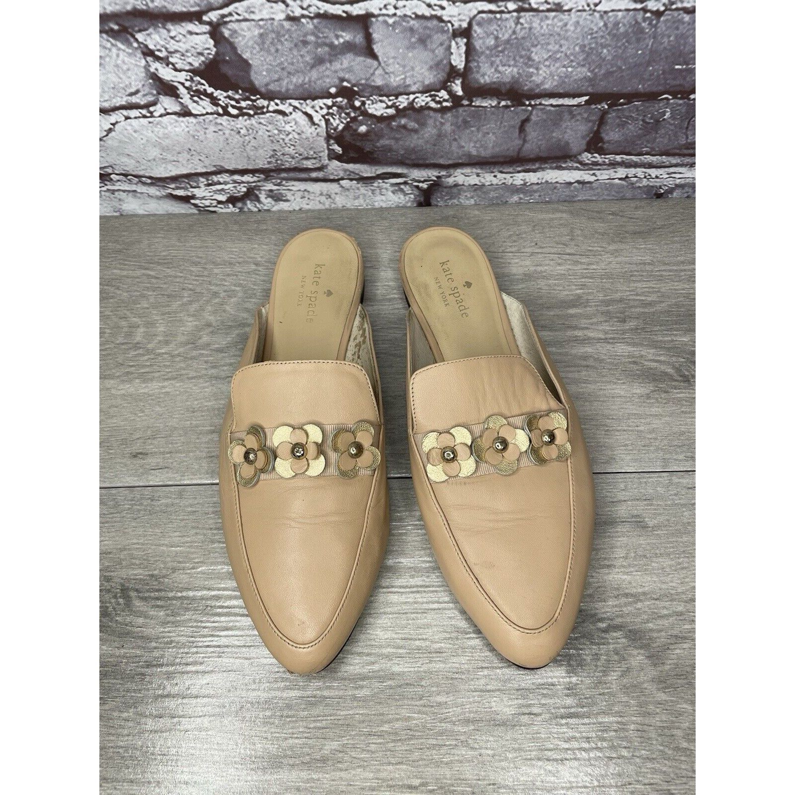 Kate Spade Kate Spade Nude Pink Leather Floral Accent Pointed Mules Sho Size US 8 / IT 38 - 20 Thumbnail