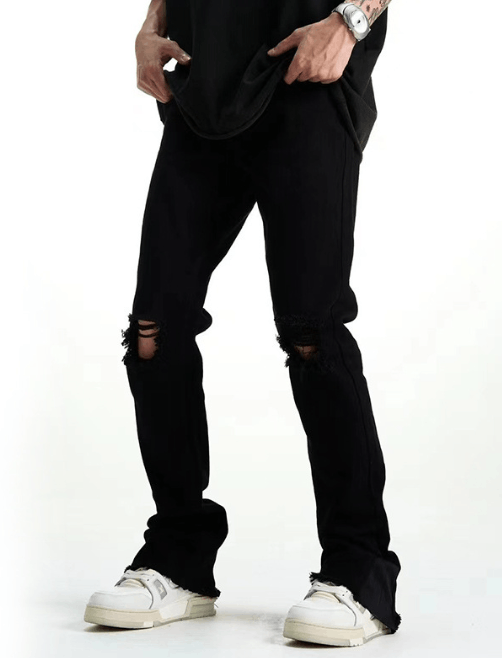Japanese Brand × Jean Vintage high street slim straight black ripped jeans Size US 32 / EU 48 - 2 Thumbnail