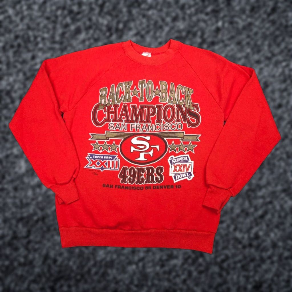 Jerzees VINTAGE Jerzees 49ers Sweatshirt Men's XL Red NFL Back to Back Super Bowl Pullover Large Heavyweight Fleece Logo Embroidered Cotton Blend USA Men Size US XL / EU 56 / 4 - 1 Thumbnail