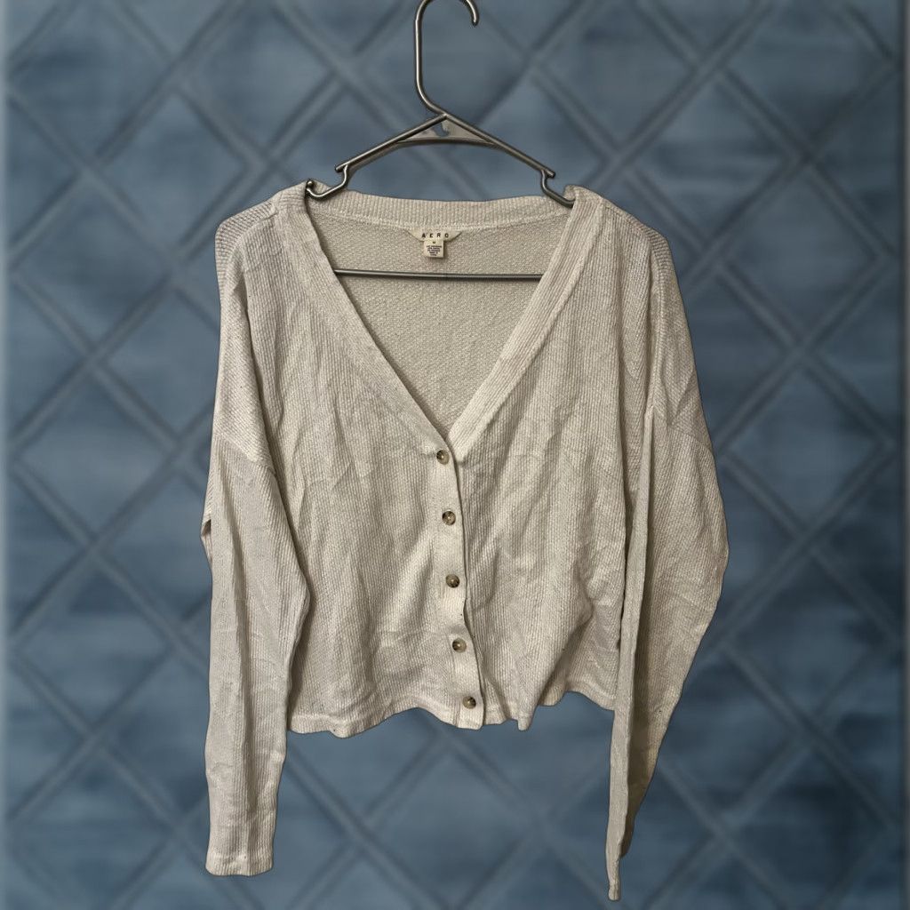 Vintage AEROPOSTALE Ivory Button Waffle Cardigan Sweater Medium Ladies Cardigan Waffle Knit Heavyweight Button Ivory M Womens Size M / US 6-8 / IT 42-44 - 1 Thumbnail