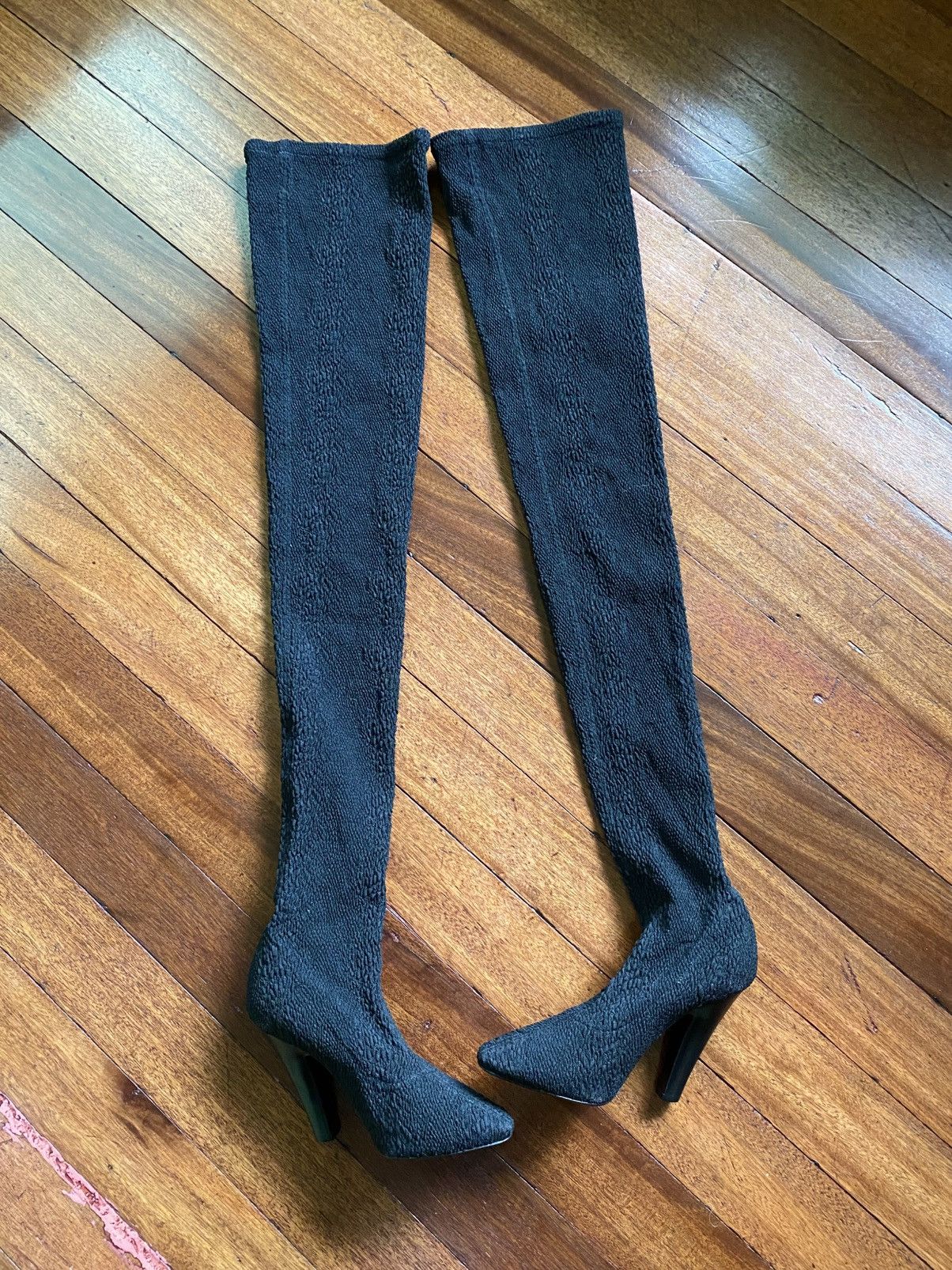 Saint Laurent Paris Black Koller Stretch Cloque Thigh High Socks Boots Size US 9 / IT 39 - 4 Thumbnail