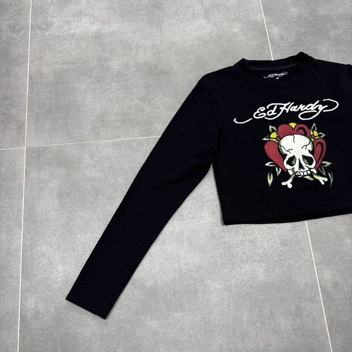 Ed Hardy Ed Hardy by Christian Audigier Tattoo Skull Crop Top Shirt Size M / US 6-8 / IT 42-44 - 3 Thumbnail