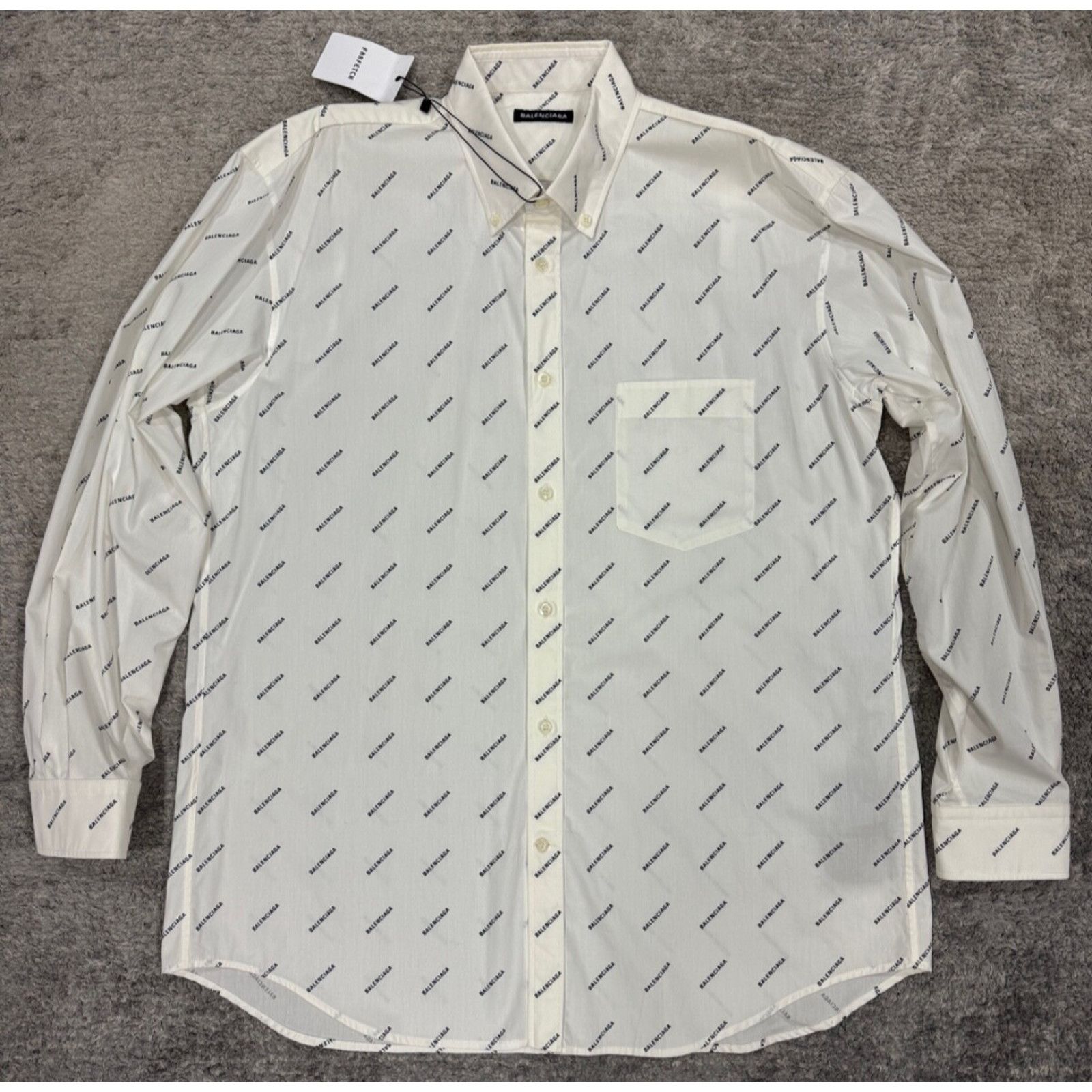 Balenciaga Balenciaga White Black All Over Logo Long Sleeve Button Up Size US M / EU 48-50 / 2 - 2 Thumbnail