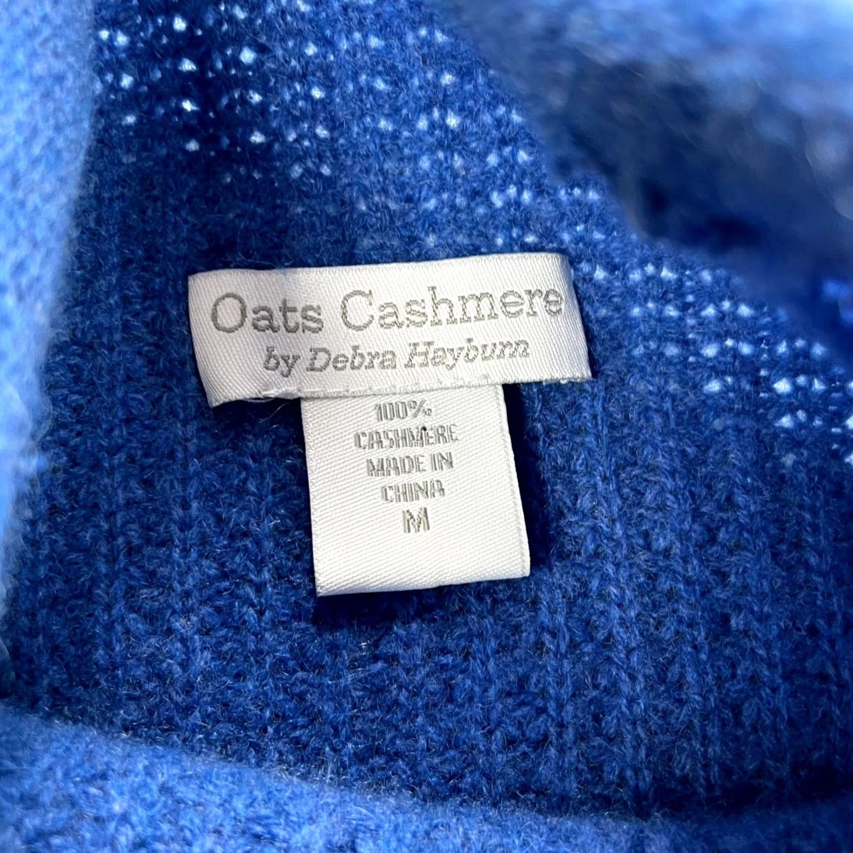 Vintage Oats Cashmere Sweater Womens Medium Blue Knit Mock Neck Waffle-Knit Pullover Casual Style Debra Hayburn Adjustable Hem 90s Classic Preppy Size M / US 6-8 / IT 42-44 - 3 Thumbnail