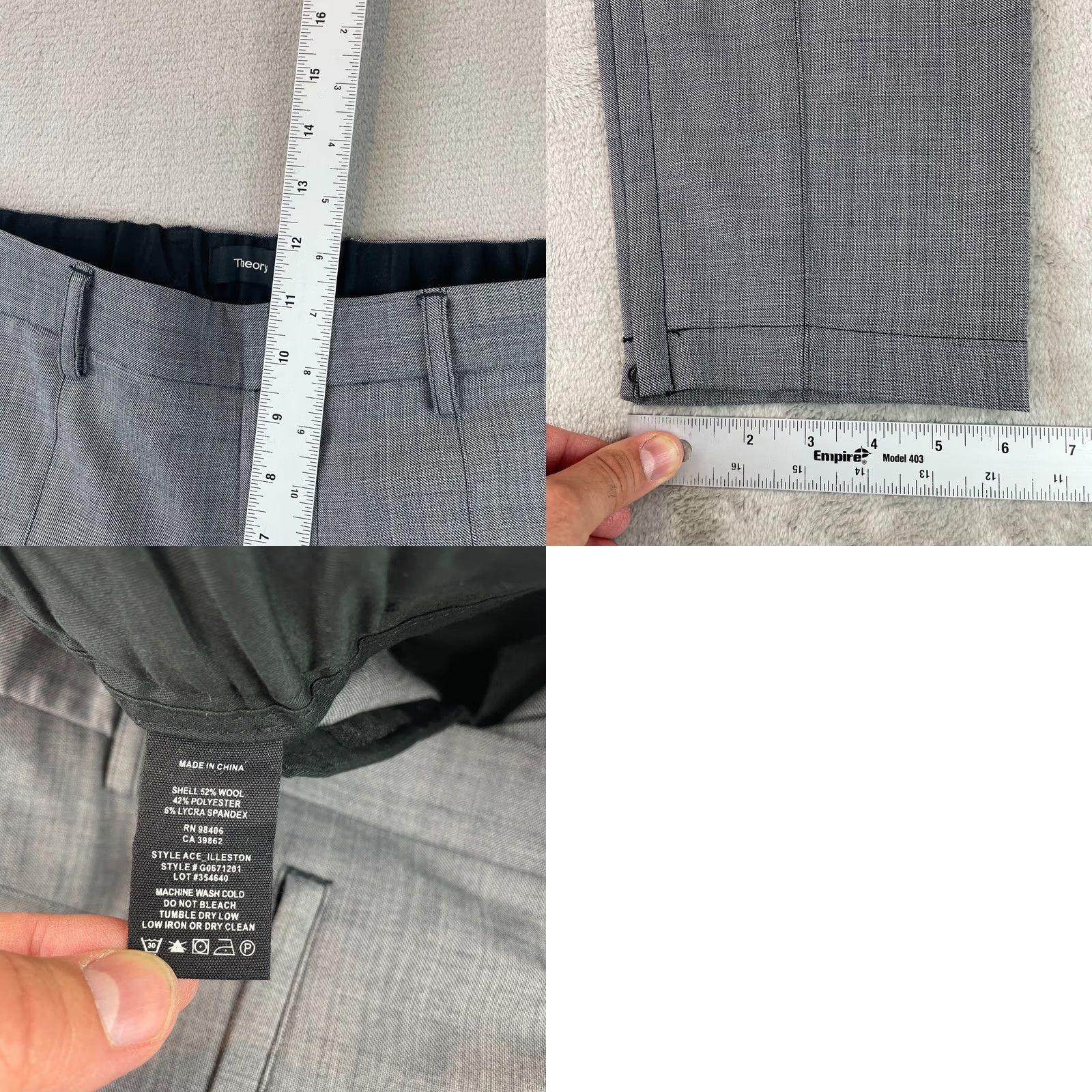 Theory Theory Pants Men 31x30 Gray Wool Blend Ace Illeston Ankle Zip Tapered Fit Size US 31 - 10 Thumbnail