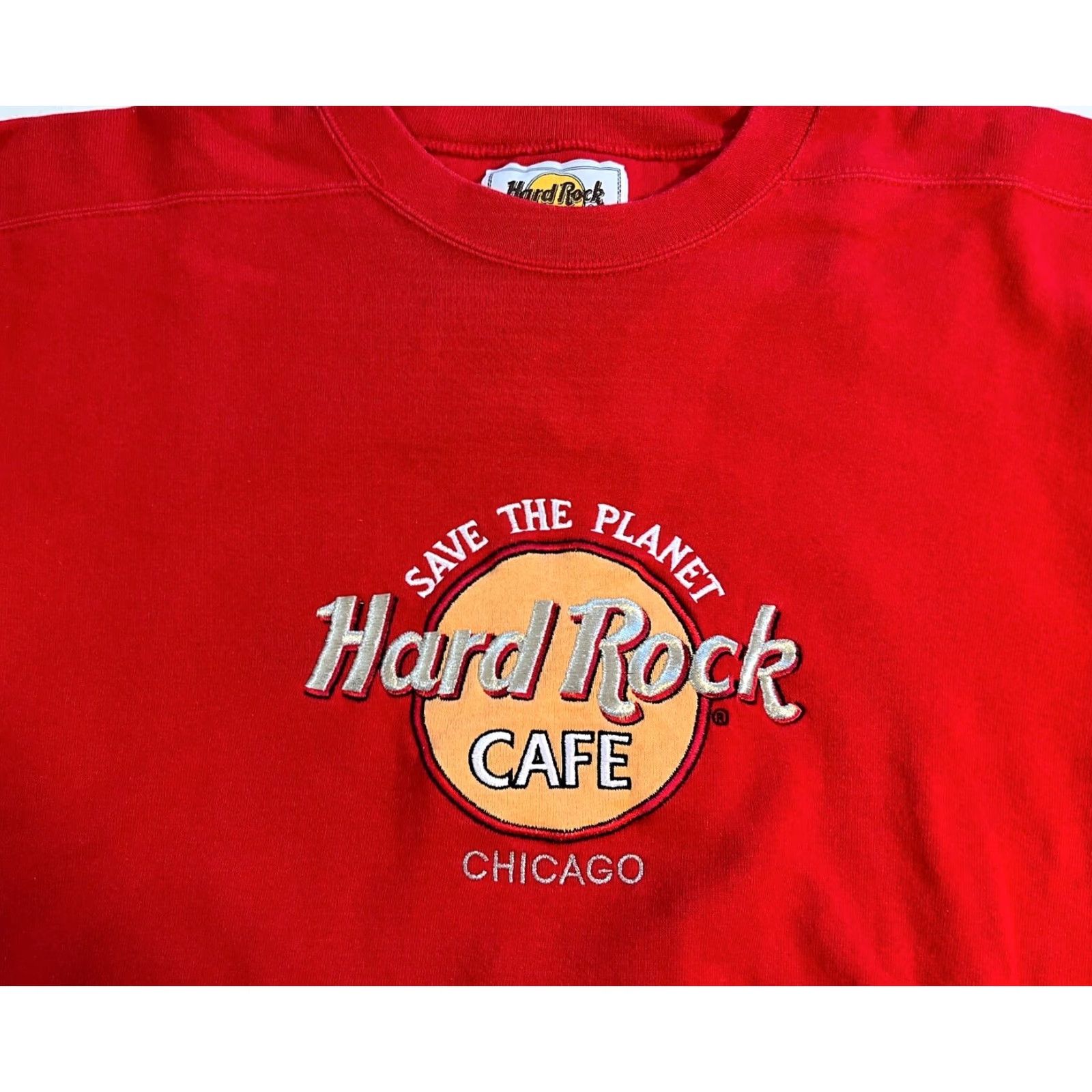 Hard Rock Cafe VINTAGE Hard Rock Cafe Chicago Save the Planet Crew Sweatshirt XL Red Cotton Blend Fleece Embroidered Unisex Adults Sweatshirt 90s USA Size US XL / EU 56 / 4 - 4 Thumbnail