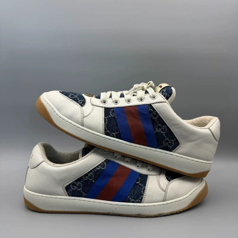 Gucci gucci screener white blue denim sneakers-2507 Size US 10 / EU 43 - 2 Thumbnail