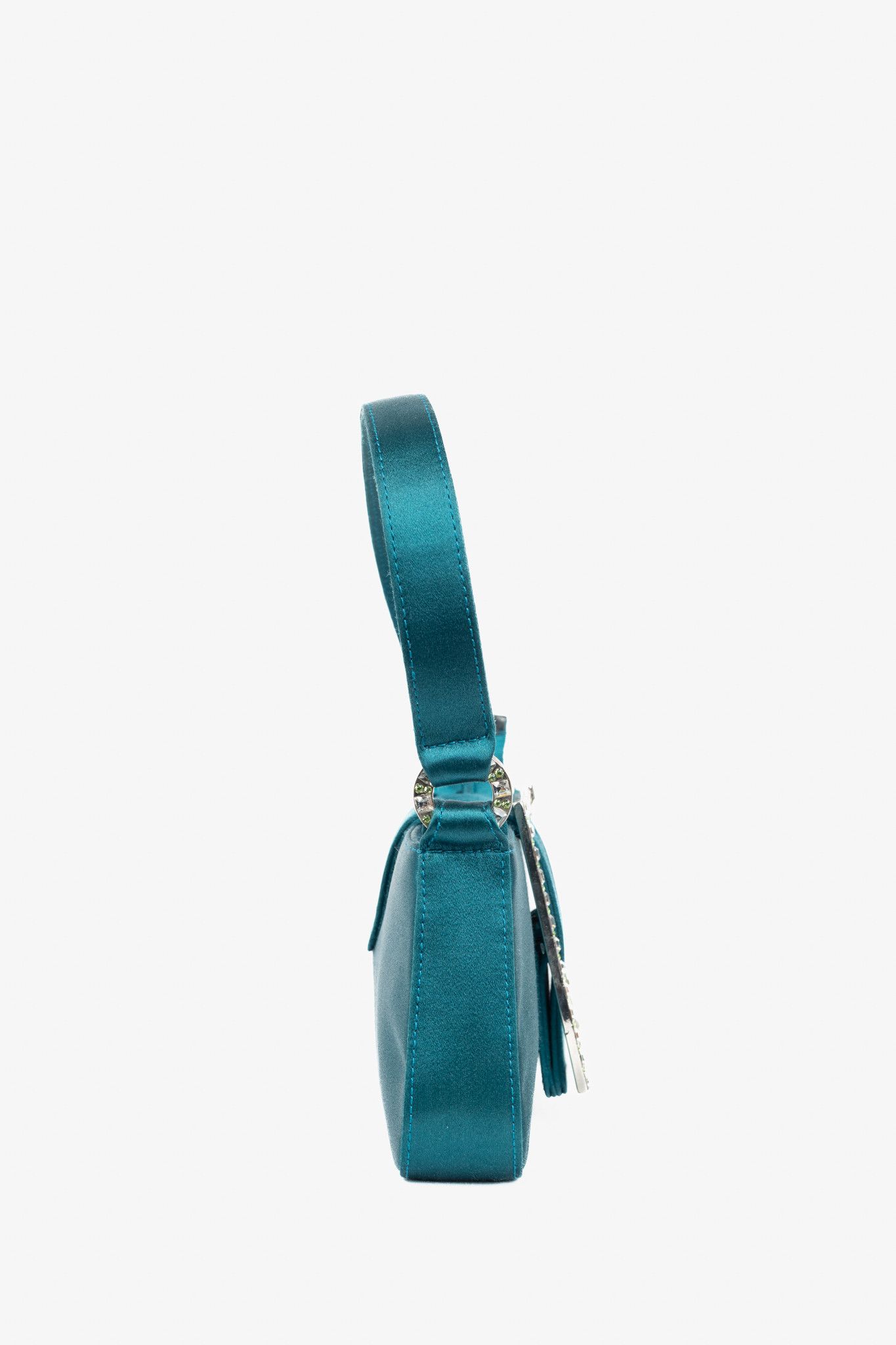 Jimmy Choo Jimmy Choo Teal Satin Crystal-Buckle Baguette Size ONE SIZE - 3 Thumbnail