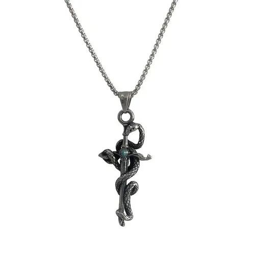 Jewelry Silver Snake & Cross - Blue Gemstone Pendant Necklace Size ONE SIZE - 6 Thumbnail