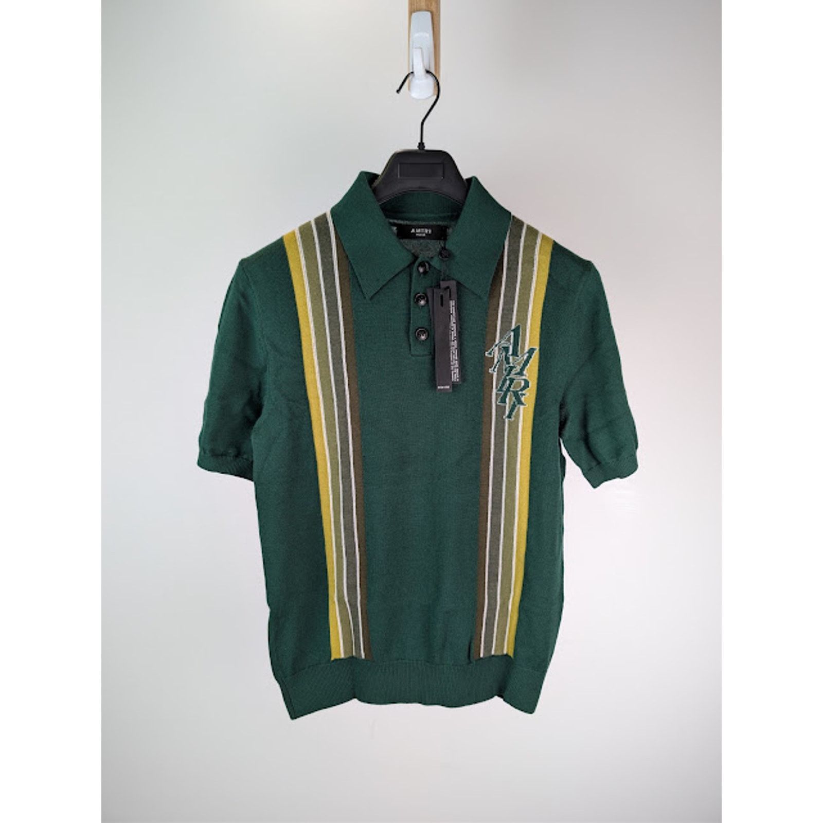 Amiri o1rshd1 Stack Stripe Short Sleeve Polo Shirt in Green Size US S / EU 44-46 / 1 - 1 Thumbnail