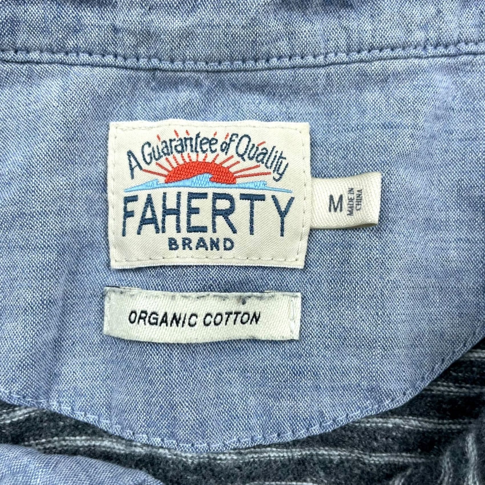 Faherty Faherty Polo Shirt Gray/White Stripe L/S 100% Organic Cotton Medium Men Shirt Size US M / EU 48-50 / 2 - 4 Thumbnail