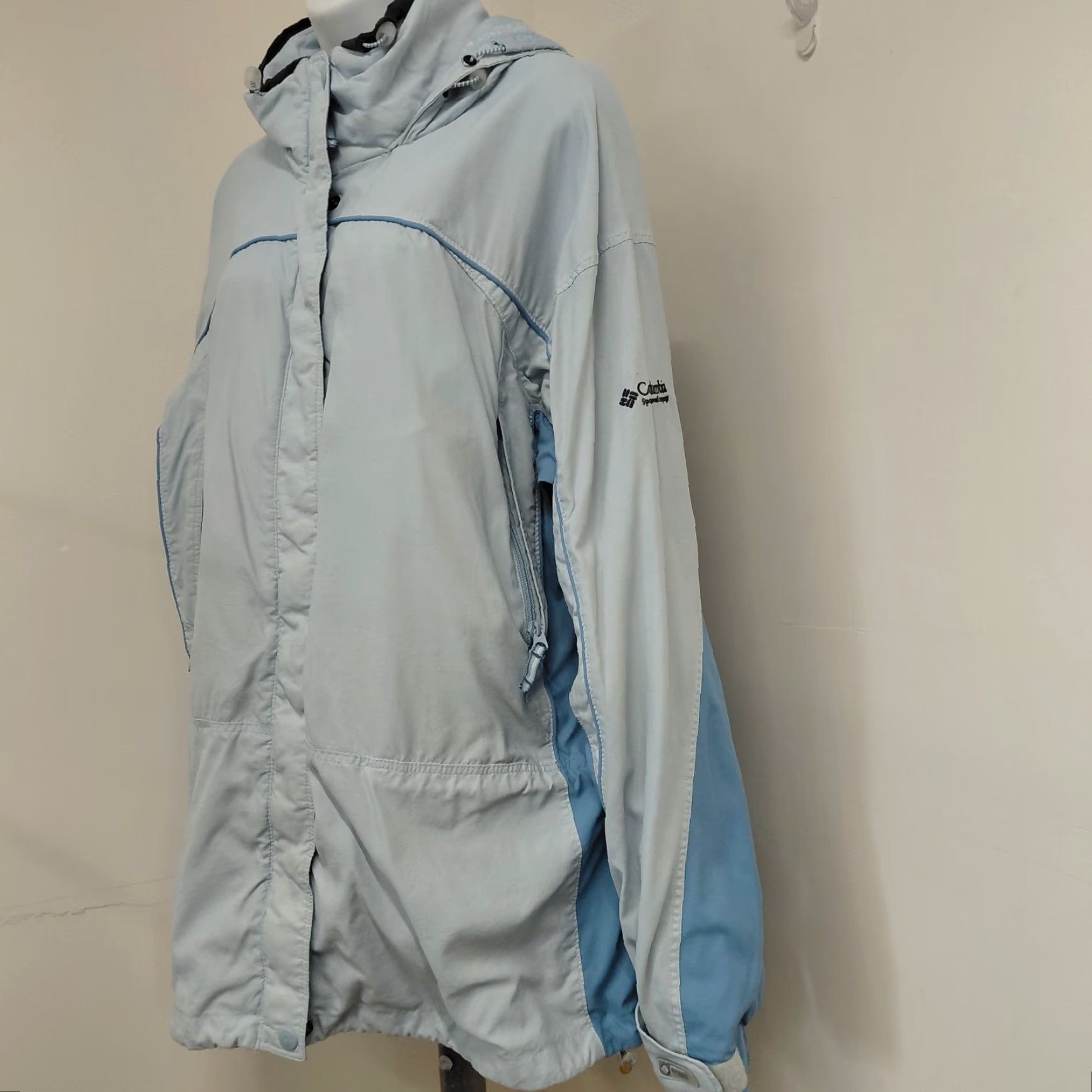 Vintage Columbia Rain Jacket Womens XL Pale Blue White Storm Dry Waterproof Hooded Jacket Size XL / US 12-14 / IT 48-50 - 2 Thumbnail