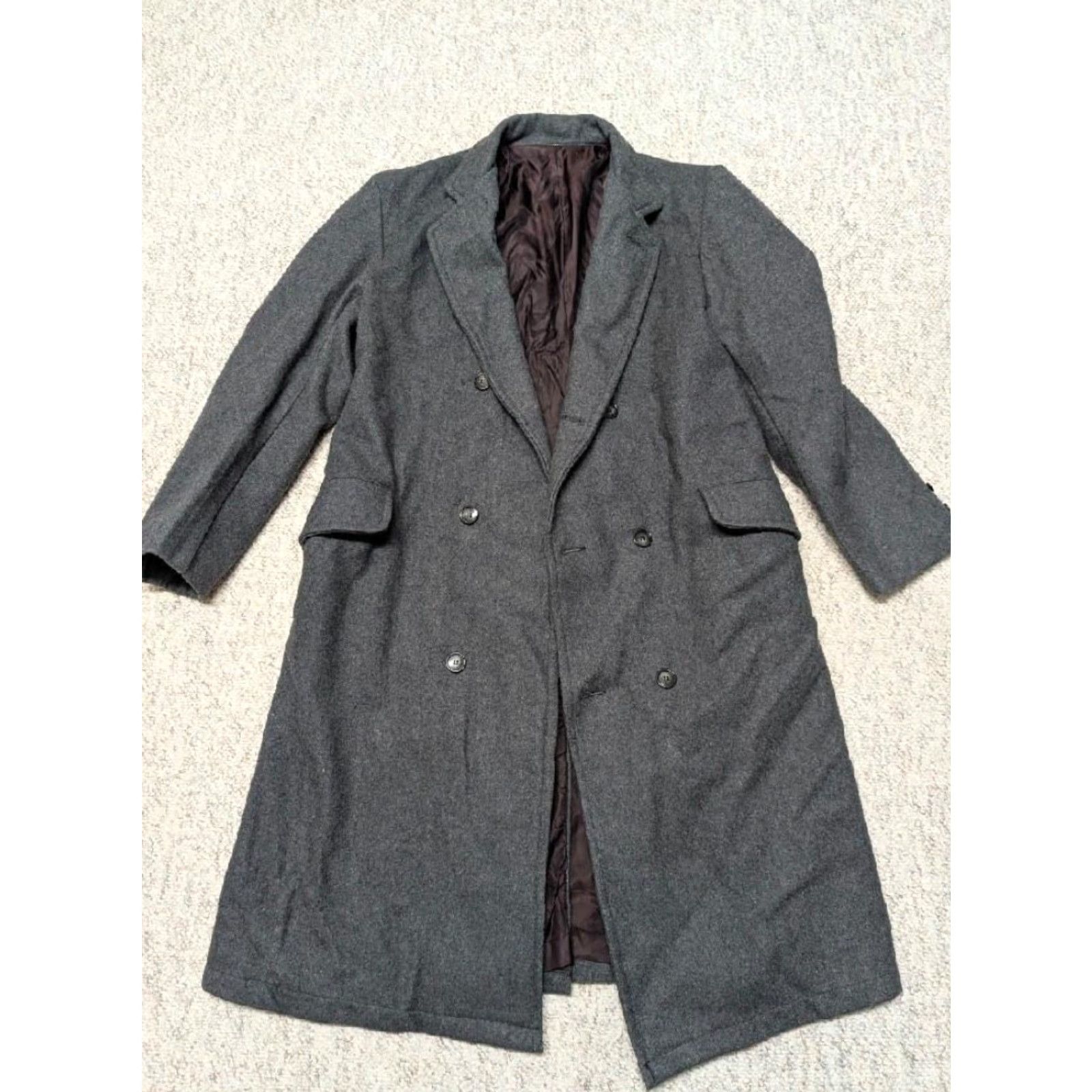 Doublet VINTAGE BESPOKE Overcoat 40L Grey Flannel Wool Double Breasted Coat Men M BESPOKE Custom Tailored Army Uniform 1940s Mens Size US M / EU 48-50 / 2 - 3 Thumbnail