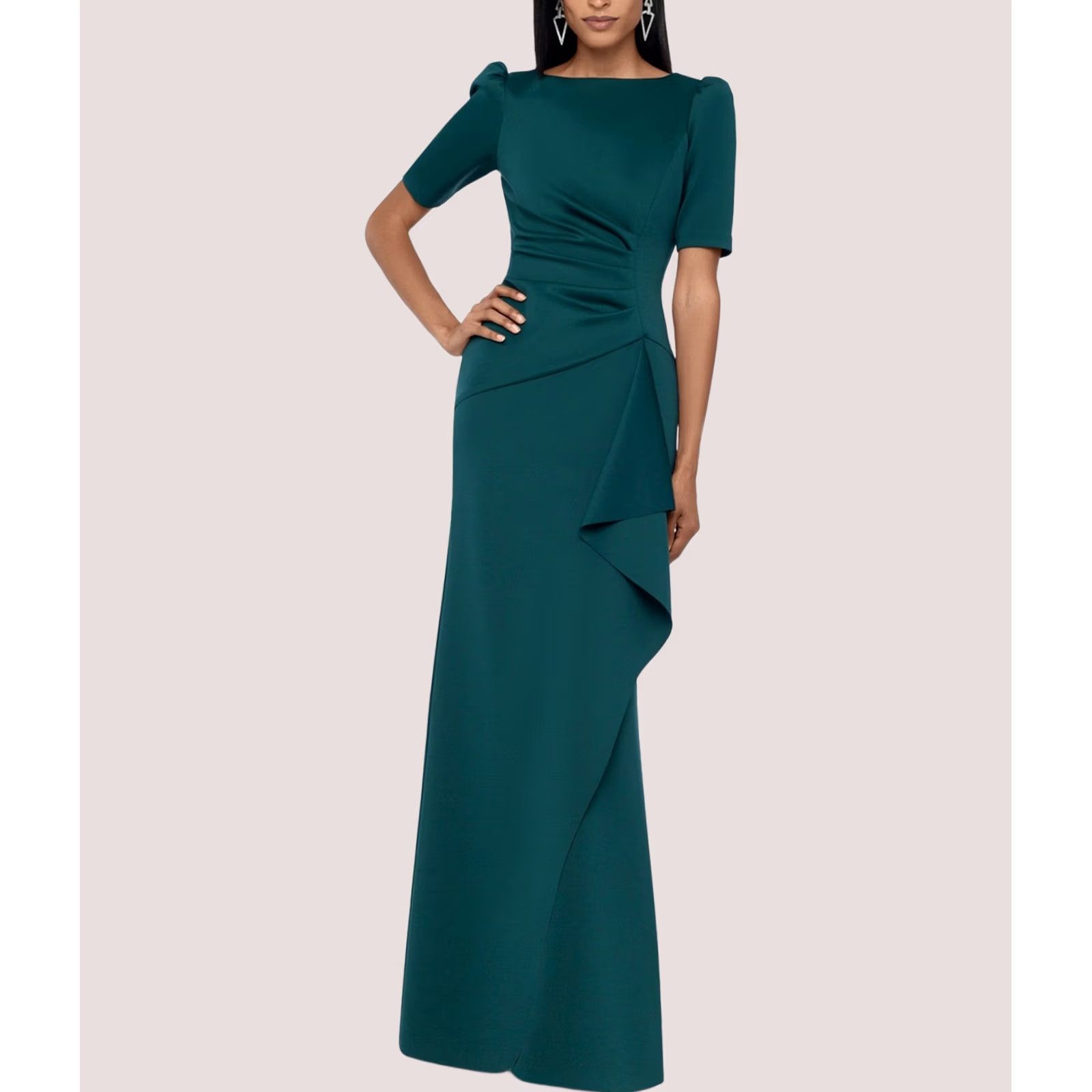 Vintage XSCAPE Gown Dress Womens Petite 8P darkgreen Ruffle Detail Size M / US 6-8 / IT 42-44 - 1 Thumbnail
