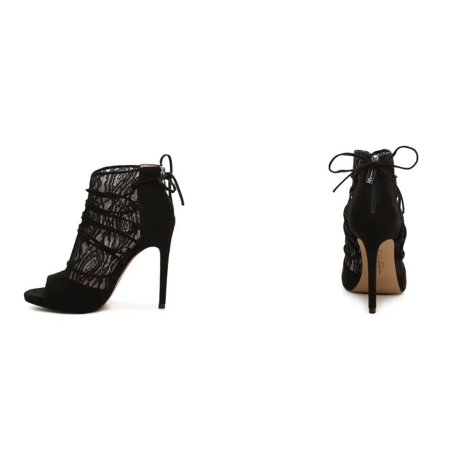 Other Jessica Simpson Raysha Open-Toe Canvas Black Lace Bootie 9.5 Size US 9.5 / IT 39.5 - 4 Thumbnail