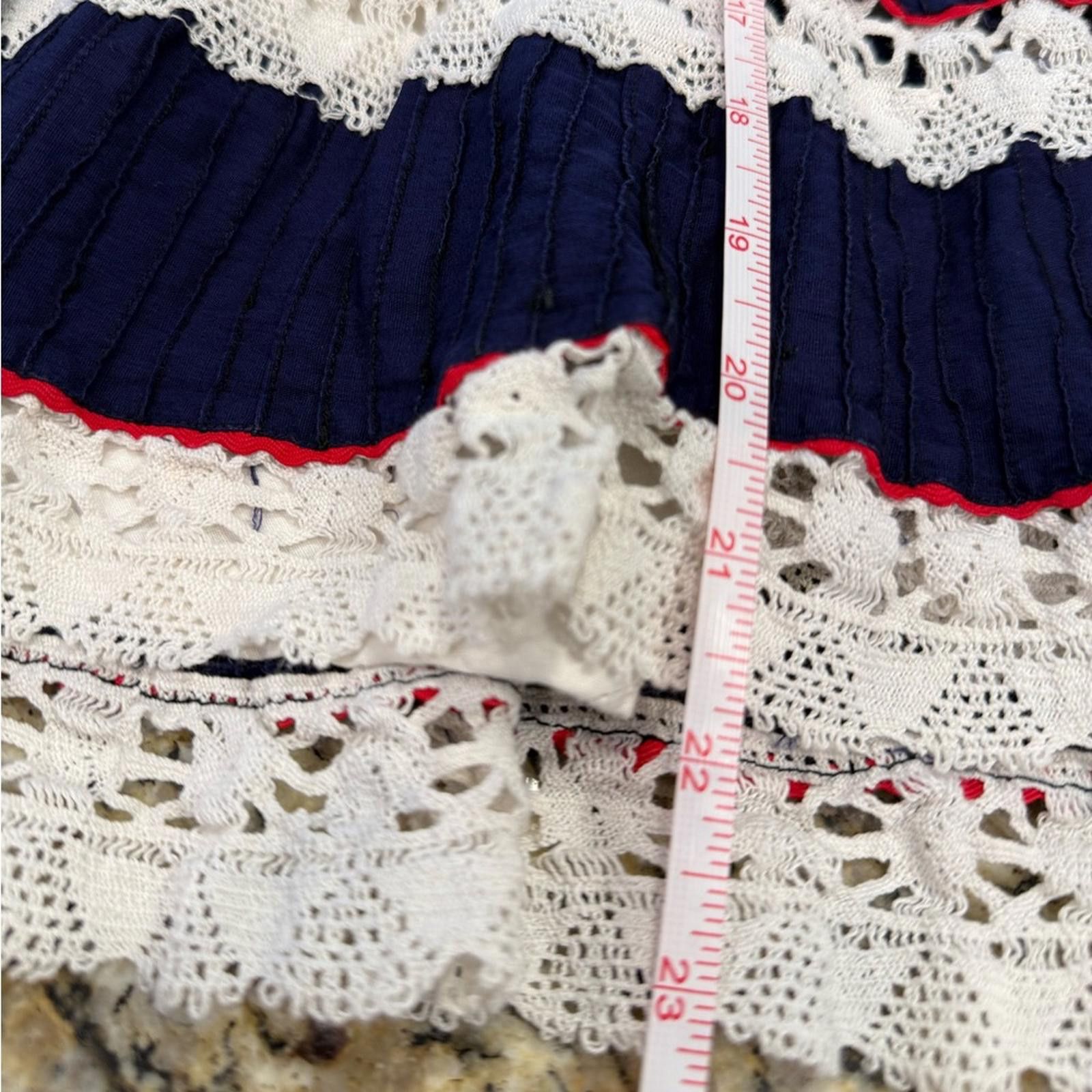 Other Handmade lace pleated ruffle midi skirt red white blue XS/SM Size 30" / US 8 / IT 44 - 5 Thumbnail