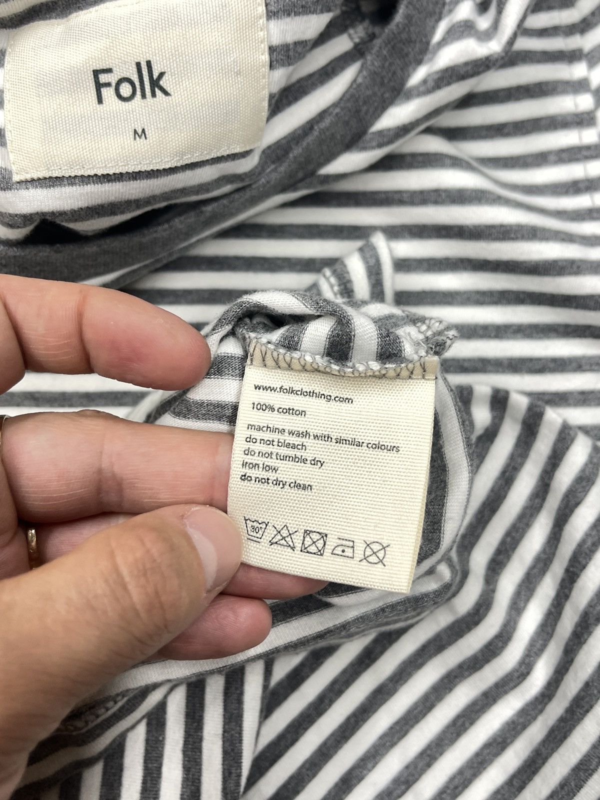 Folk Mens Folk Striped T Shirt Grey/White Size US M / EU 48-50 / 2 - 6 Thumbnail