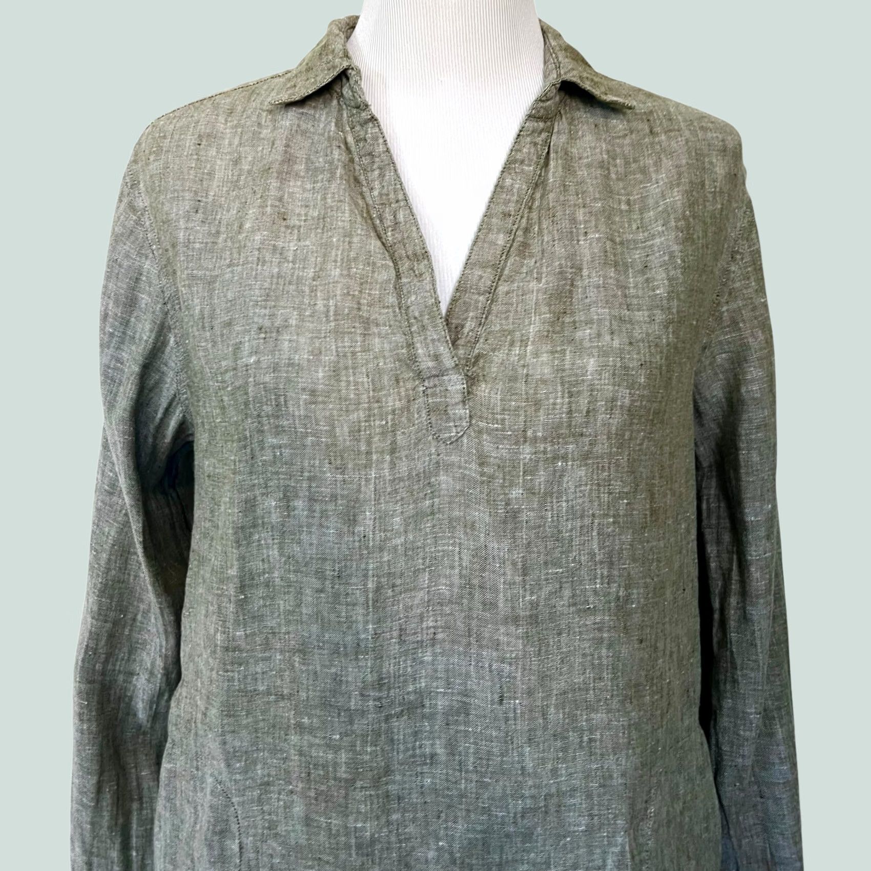 Vintage Artisan NY Linen Shirt Dress Tunic Green V-Neck Long Sleeve Pockets Women’s Sz M Size M / US 6-8 / IT 42-44 - 1 Thumbnail