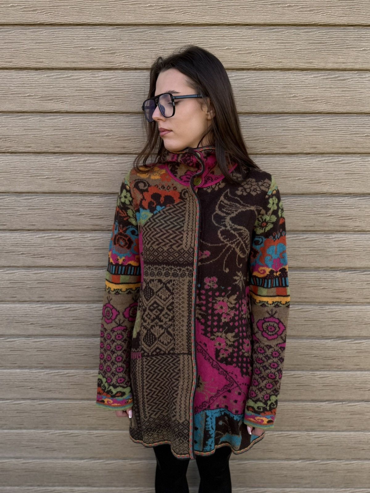 Other Ivko Lambswool Hooded Cardigan Coat Patchwork Boho Women M38 Size M / US 6-8 / IT 42-44 - 2 Thumbnail