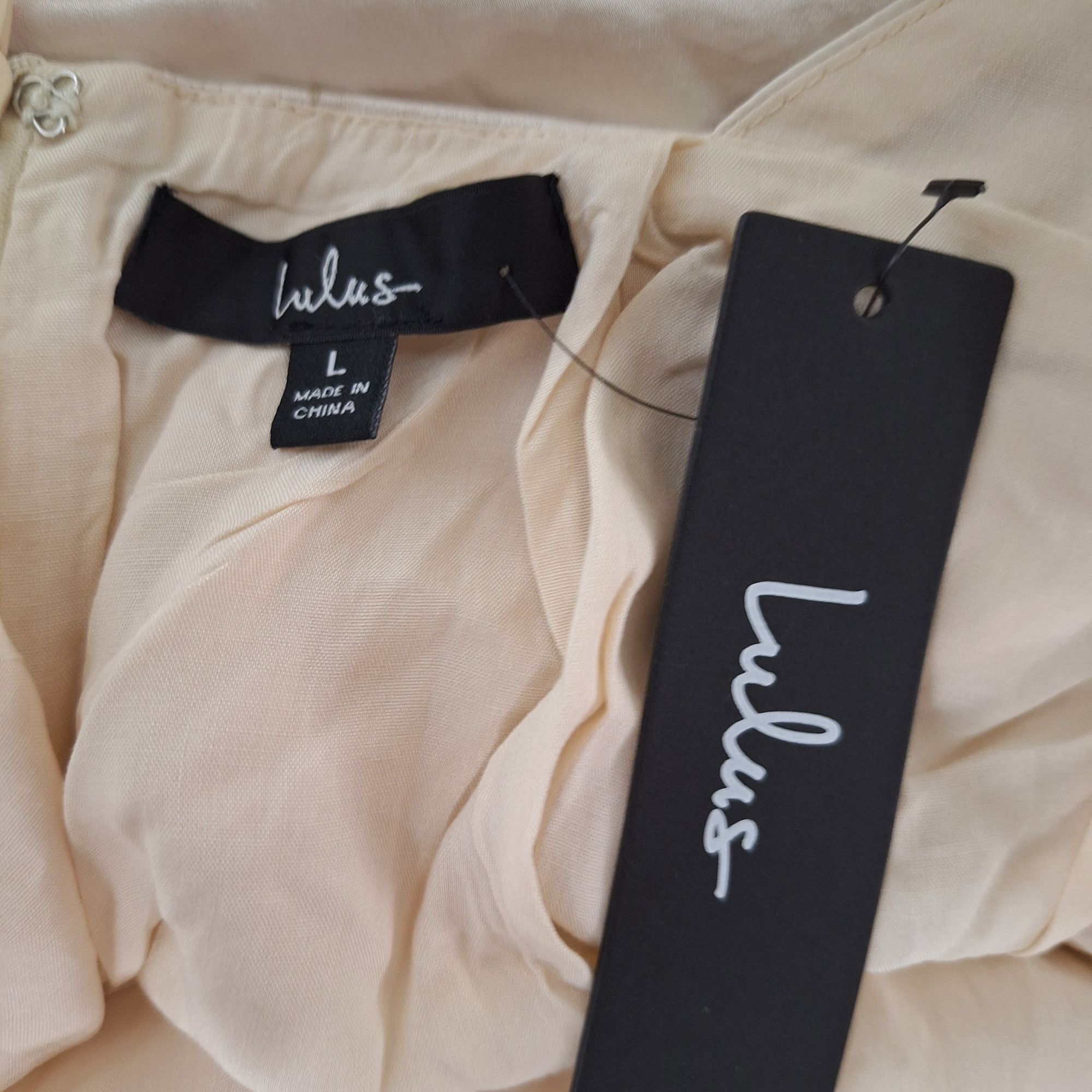 Lulus Lulus Champagne Satin Wide Leg Jumpsuit Size L Open Back Tie Size L / US 10 / IT 46 - 3 Thumbnail